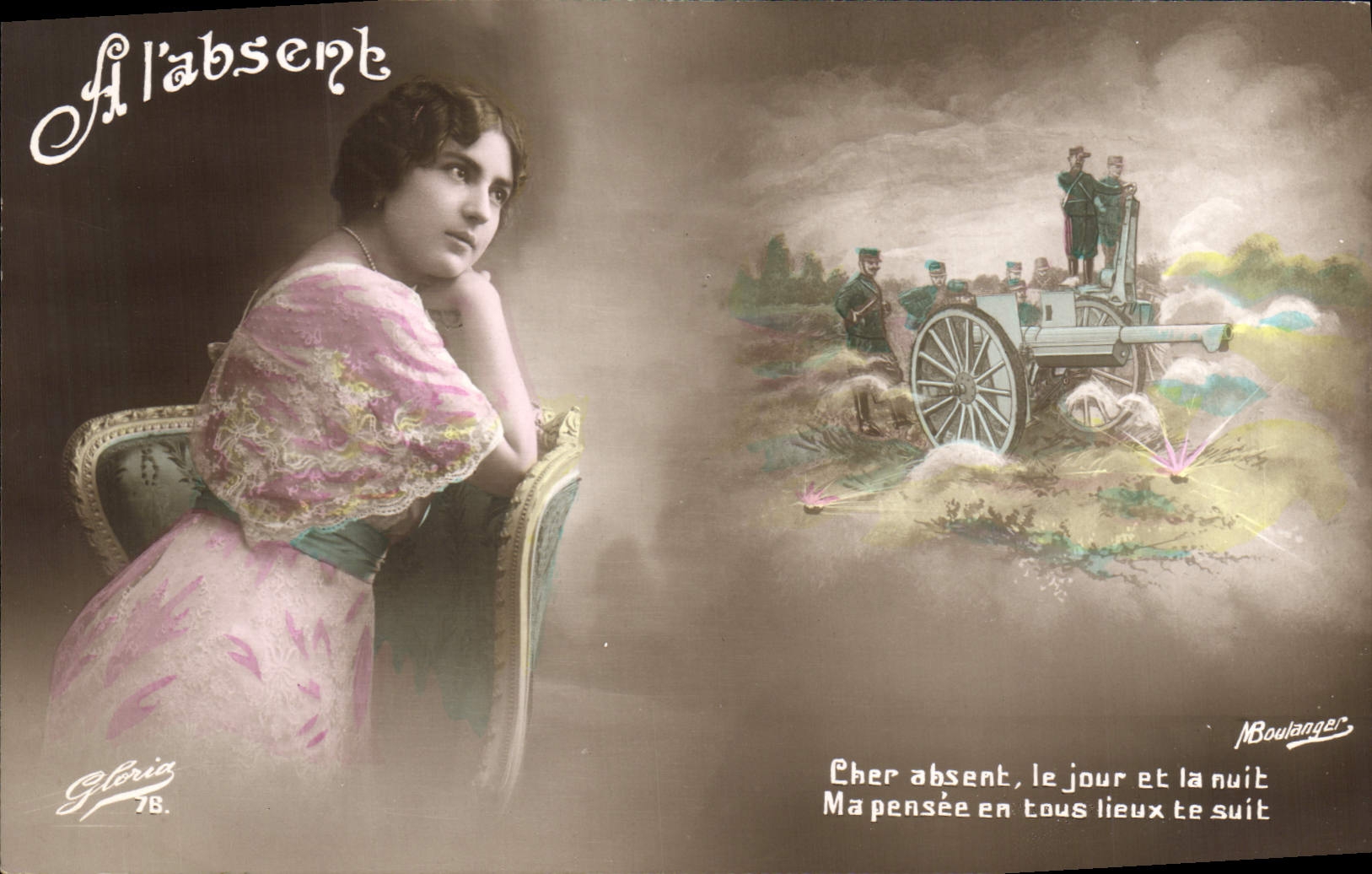 VINTAGE POSTCARD Fantasy Woman Canon Militaria