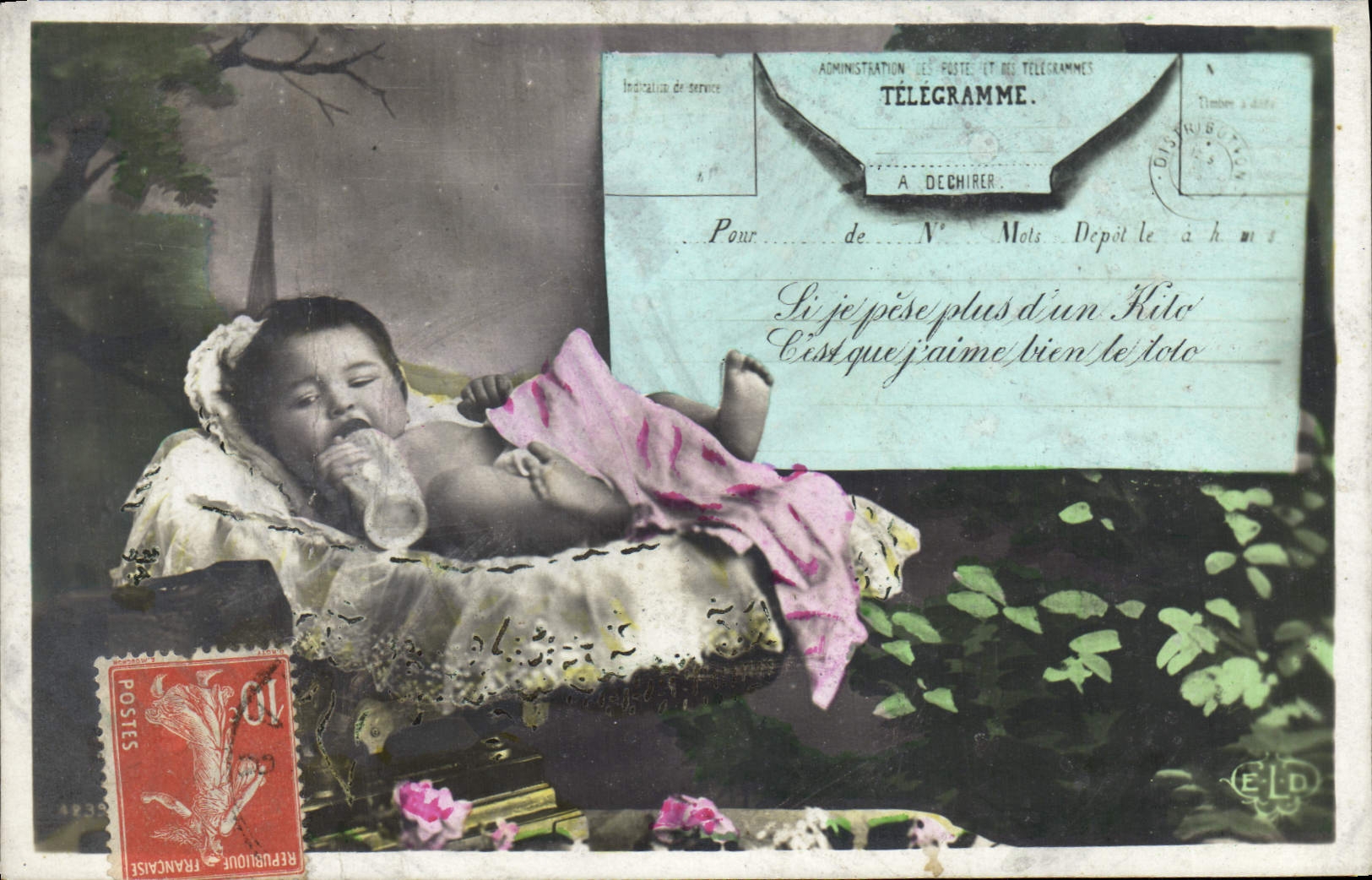 CPA Fantaisie Enfant Bebe Telegramme