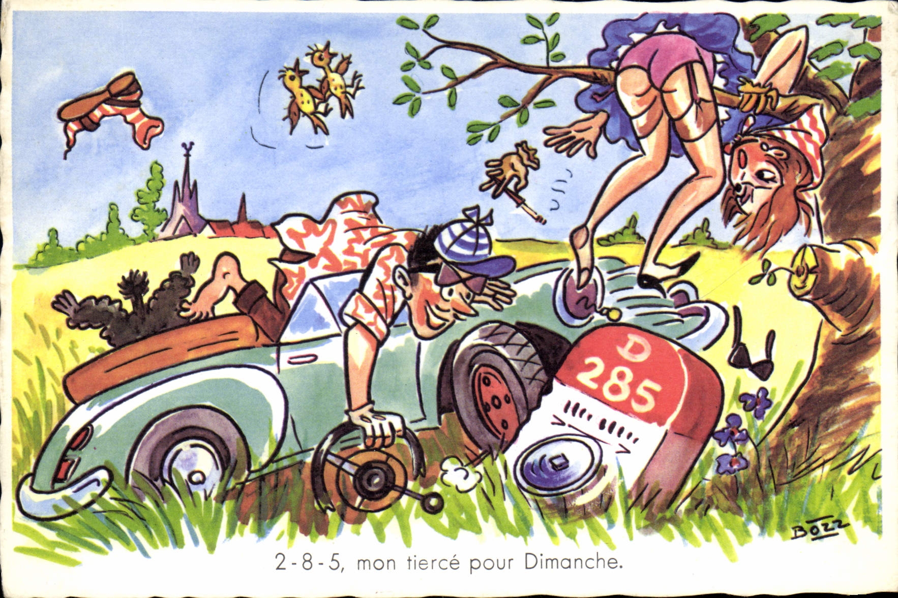 Humor del automóvil de la POSTAL de la VENDIMIA mi tercero para domingo