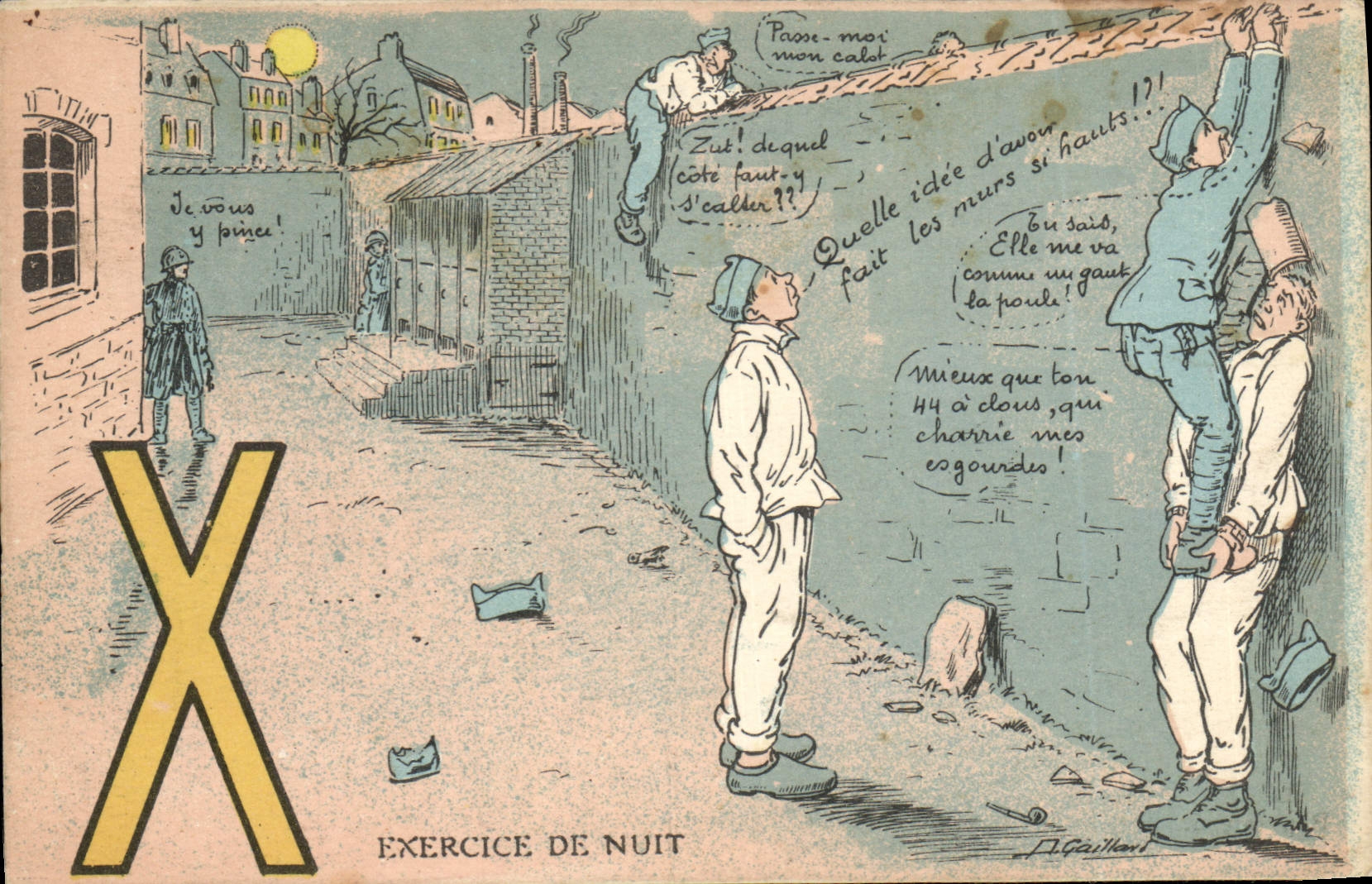 VINTAGE POSTCARD Militaria Exercise of night