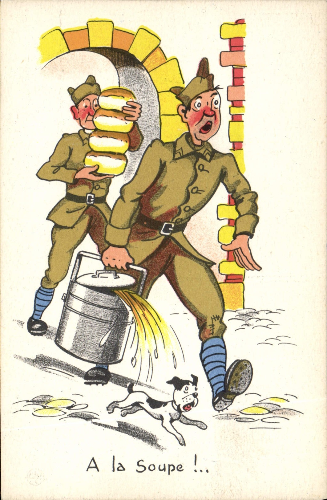 VINTAGE POSTCARD Militaria With soup Dog