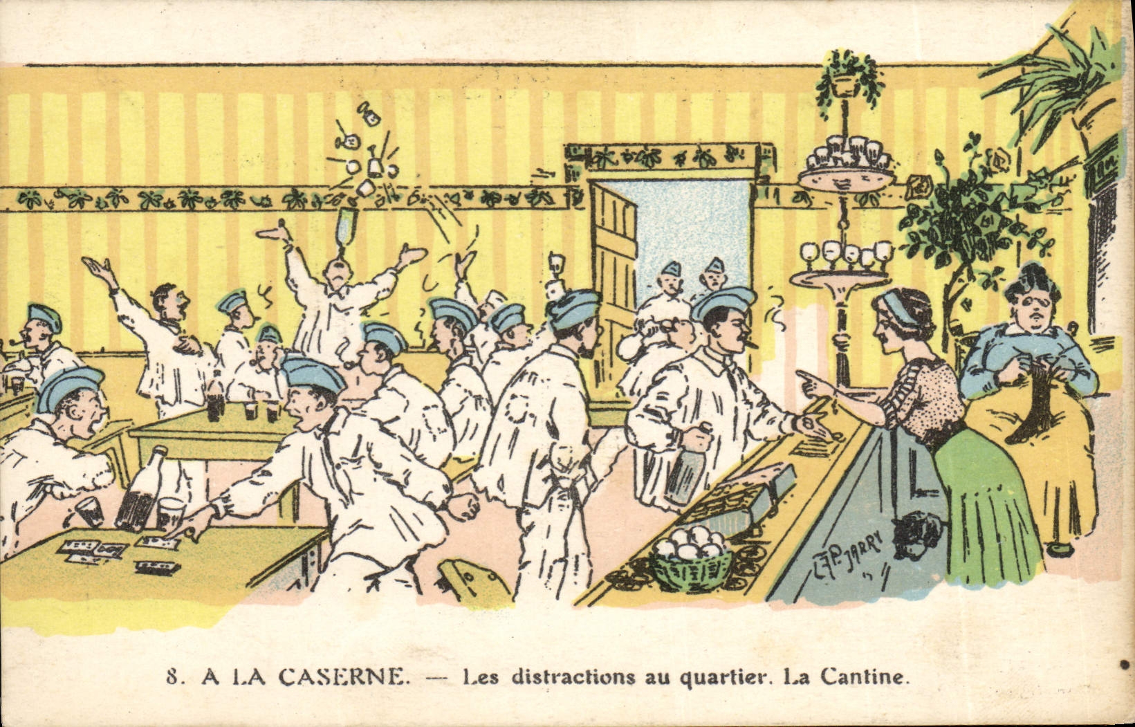 VINTAGE POSTCARD Militaria With the barracks distractions with the district the Jarry canteen