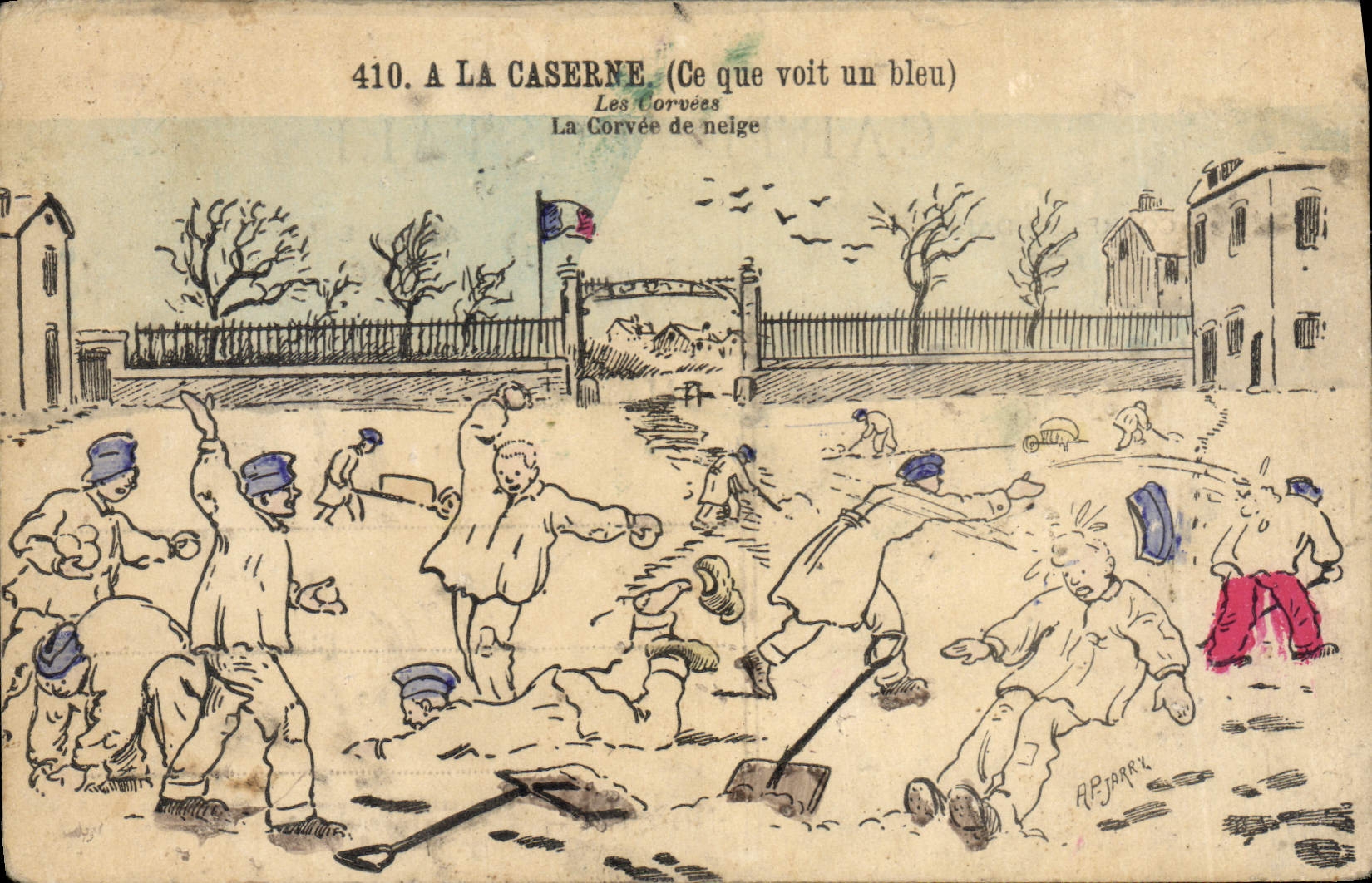 CPA Militaria A la caserne la corvee de neige 