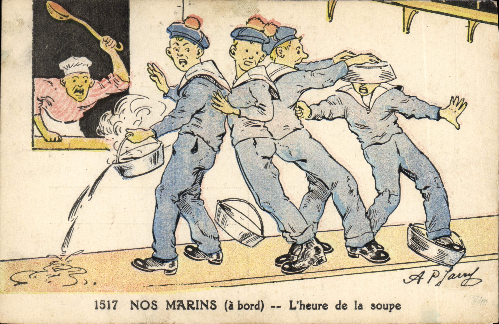 VINTAGE POSTCARD Militaria Our sailors has edge the hour of soup