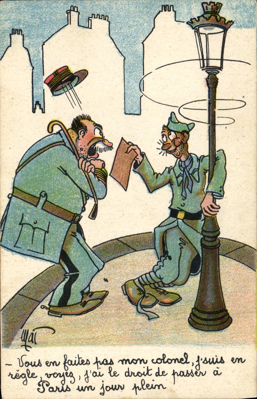 VINTAGE POSTCARD Militaria Colonel Alcool
