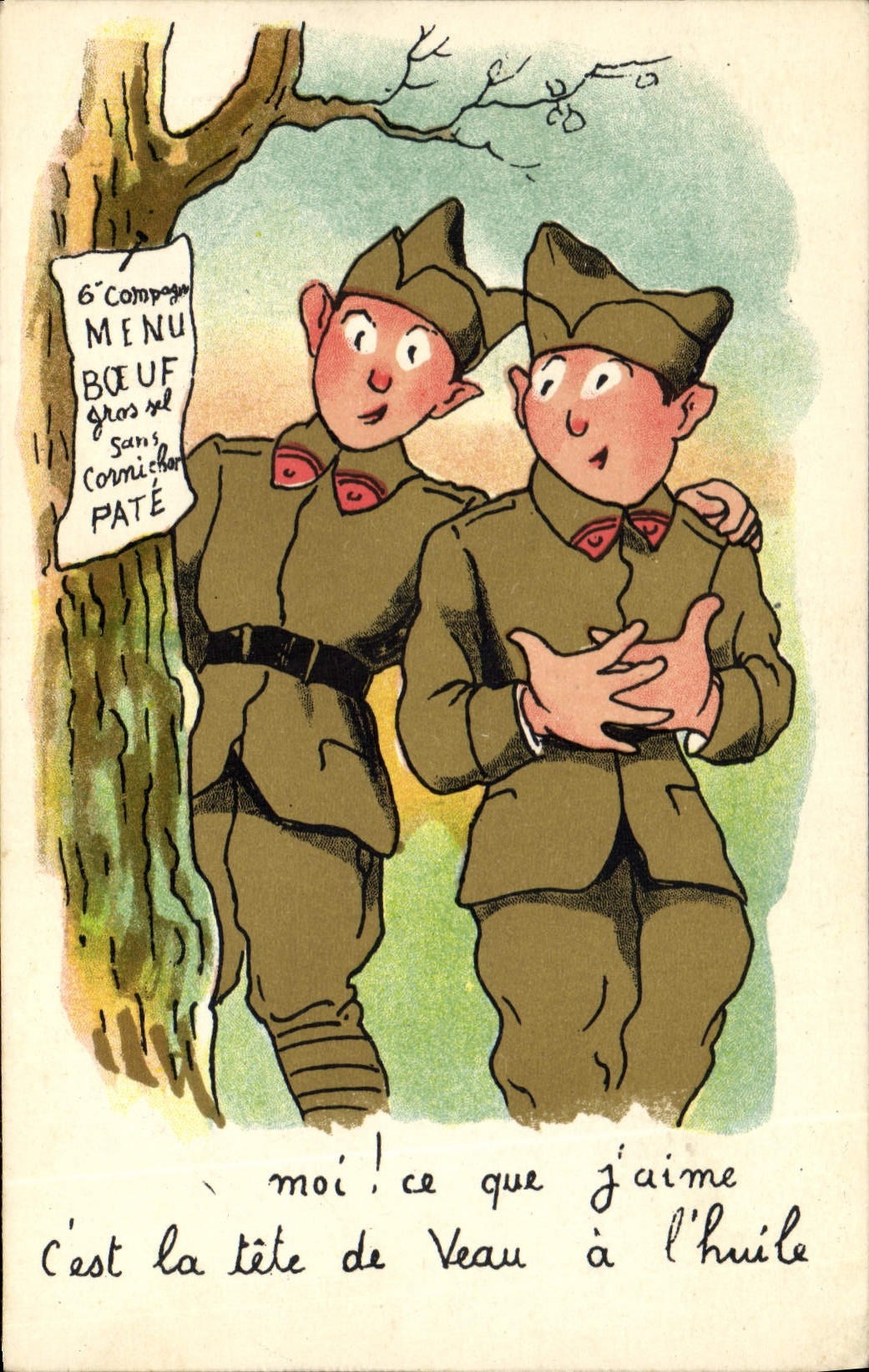 VINTAGE POSTCARD Militaria Calf with oil