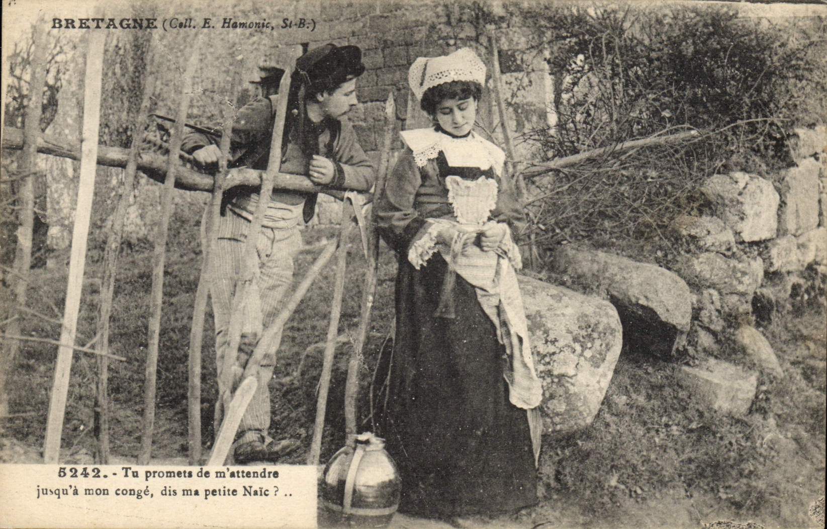 CPA Folklore Bretagne Tu promets de m'attendre jusqu'a mon conge 