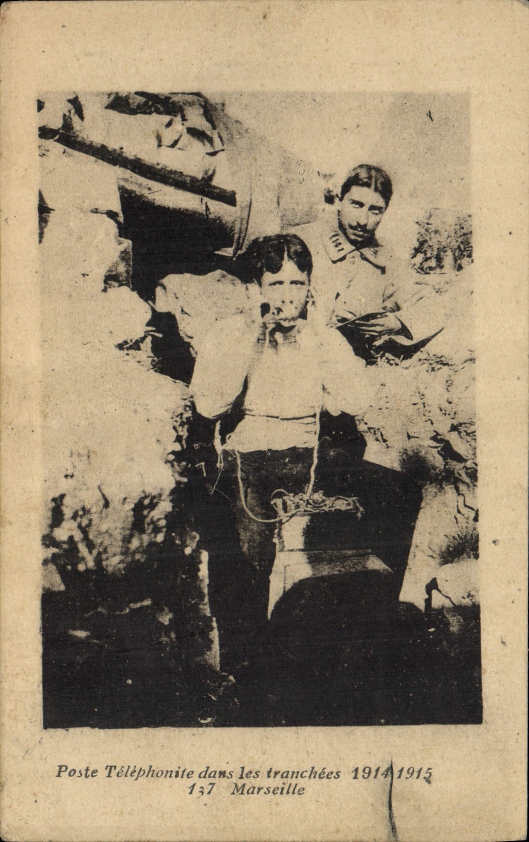 VINTAGE POSTCARD Telephone Posts telephonite in the trenches 1914 1915 137 Marseilles Militaria