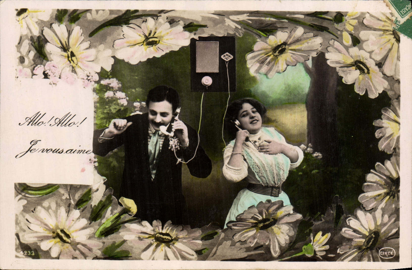 VINTAGE POSTCARD Telephone Fantasy Woman Man