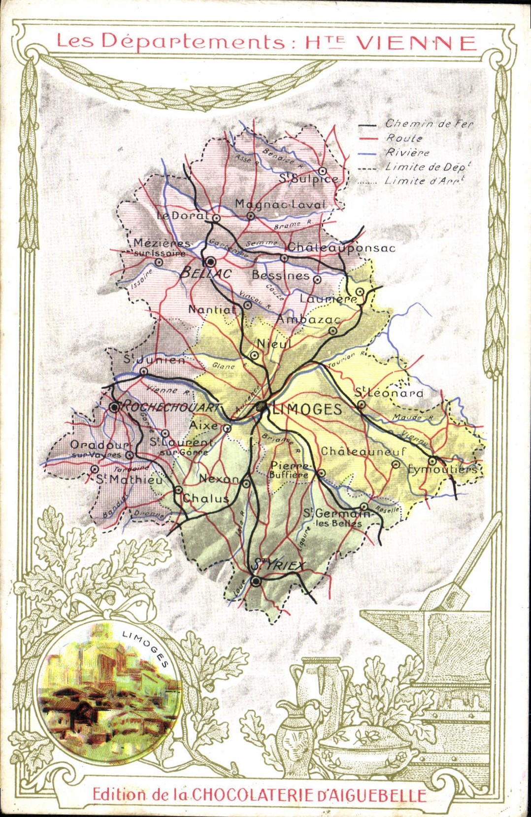 CPA Cartes geographiques Chocolaterie d'Aiguebelle Haute Vienne Limoges