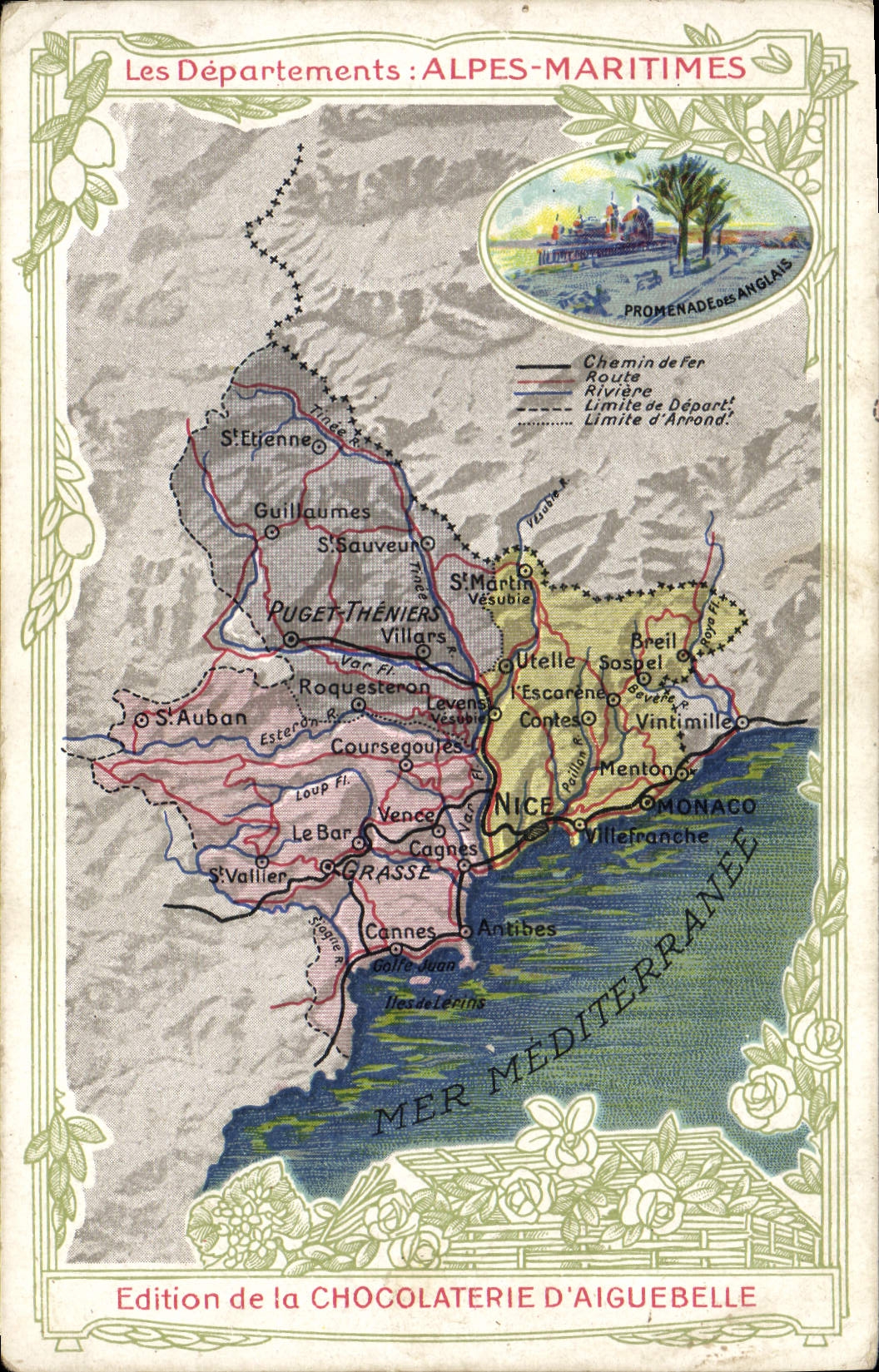 CPA Cartes geographiques Chocolaterie d'Aiguebelle Alpes Maritimes Promenade des Anglais