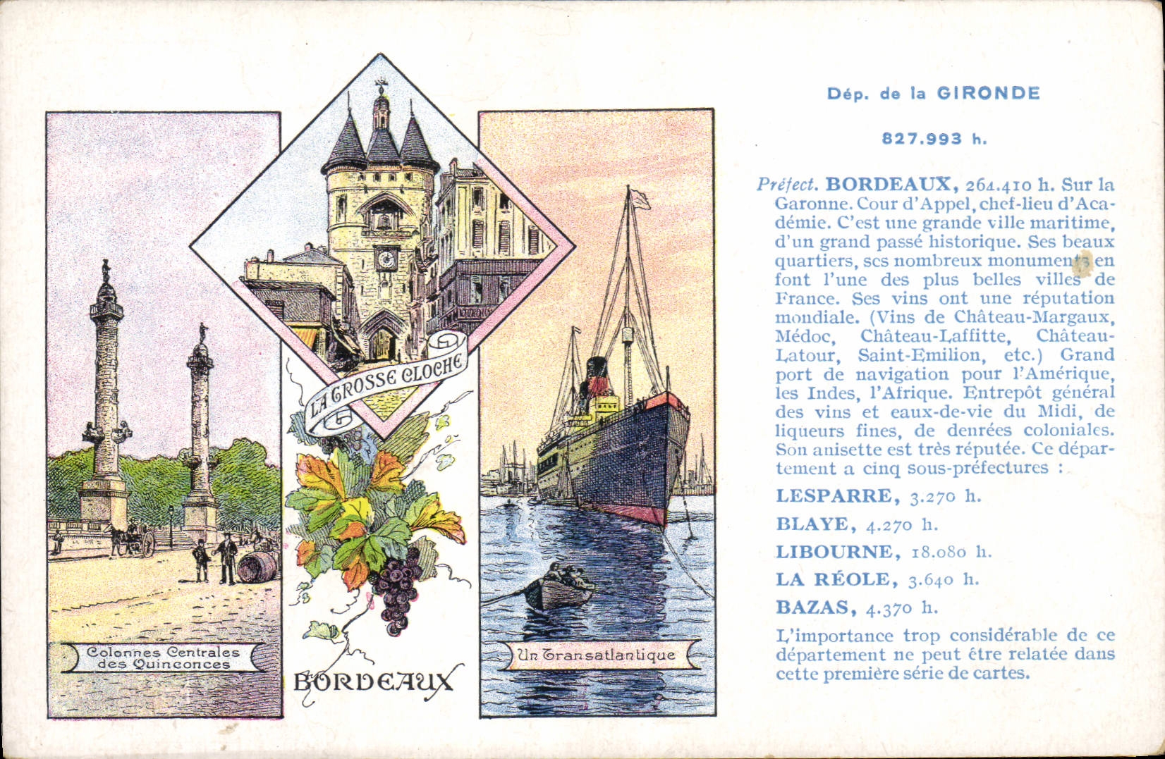VINTAGE POSTCARD the Transatlantic Gironde Bordeaux Boat
