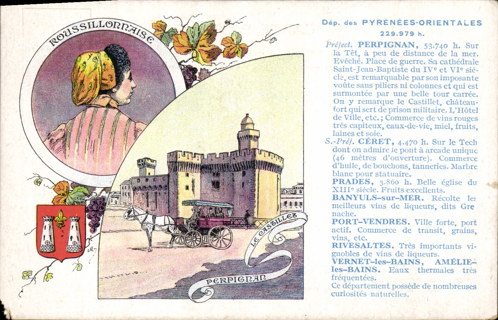 VINTAGE POSTCARD the Eastern Pyrenees Perpignan