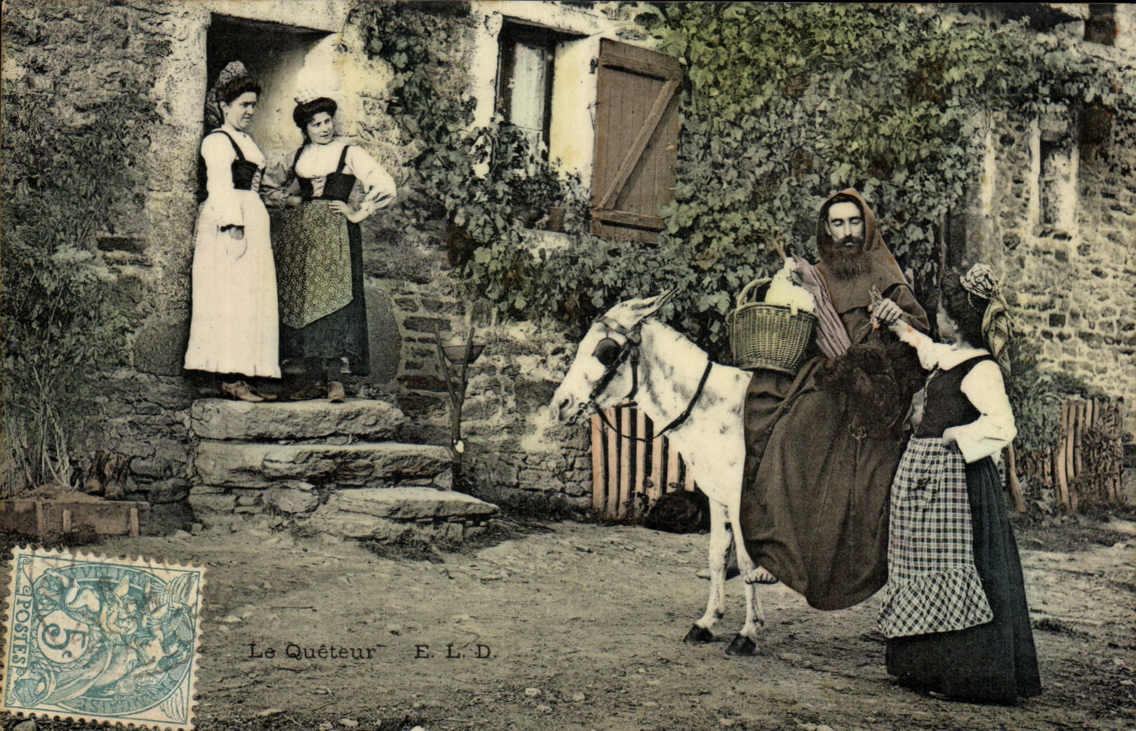 CPA Folklore Le queteur Mendiant Ane Mule