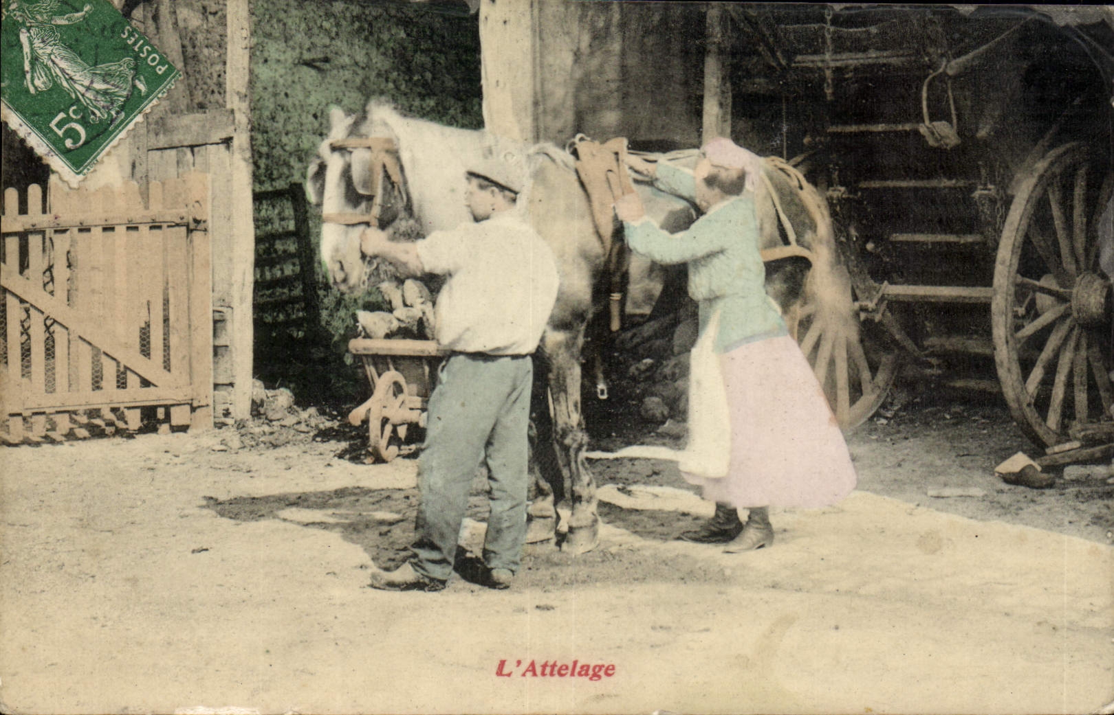 CPA Folklore L'attelage Cheval