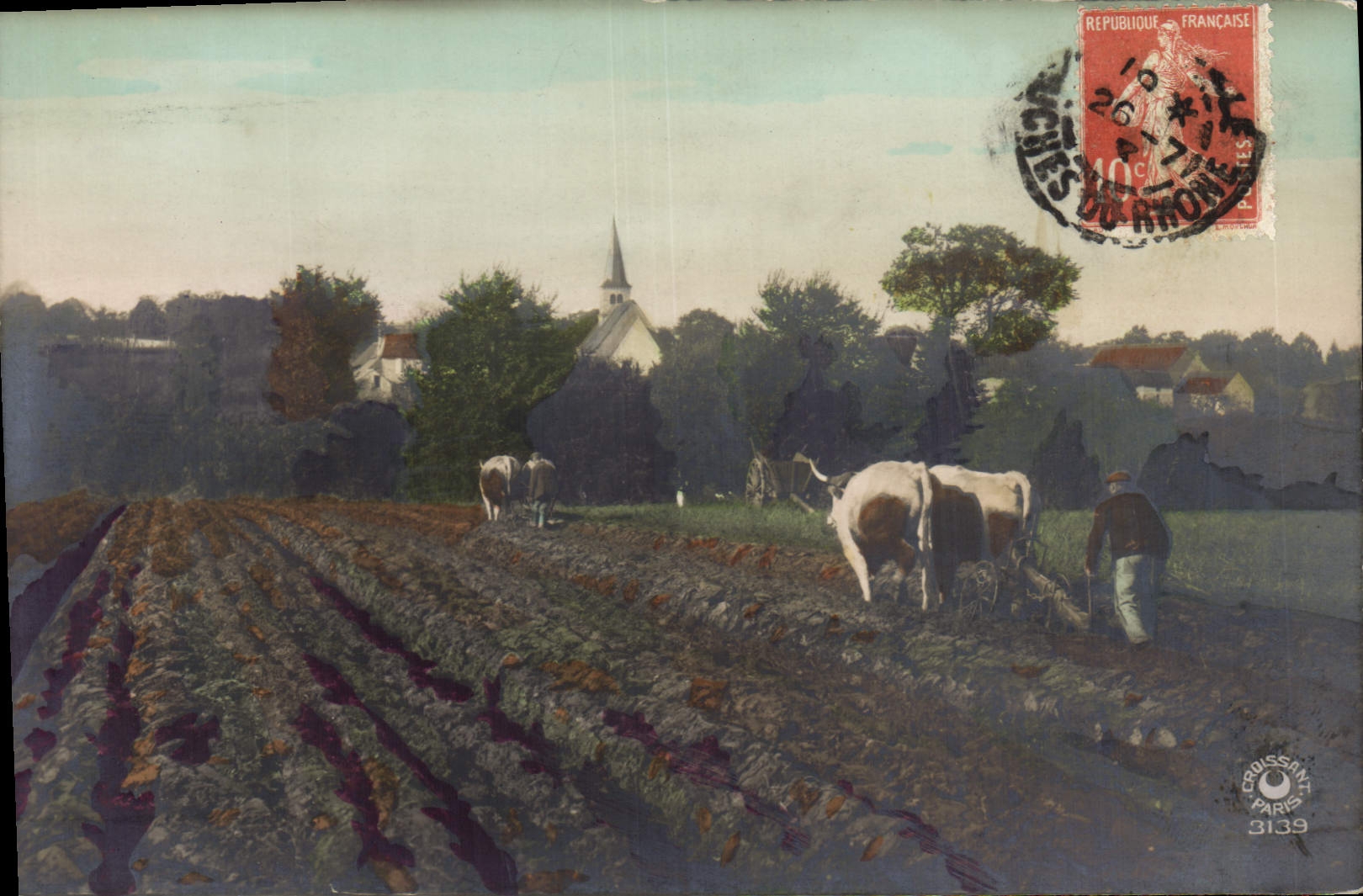 VINTAGE POSTCARD Folklore Ploughing Coach Oxen