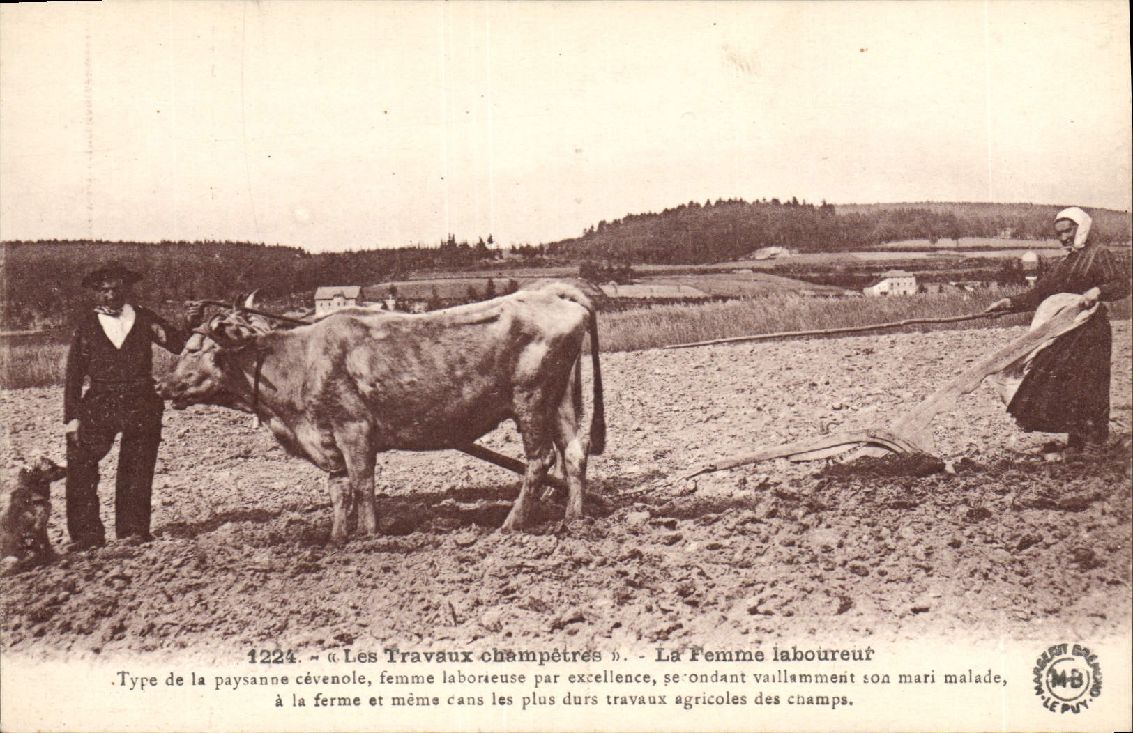 Trabajo pastoral del folklore de la POSTAL de la VENDIMIA el plowman de la mujer
