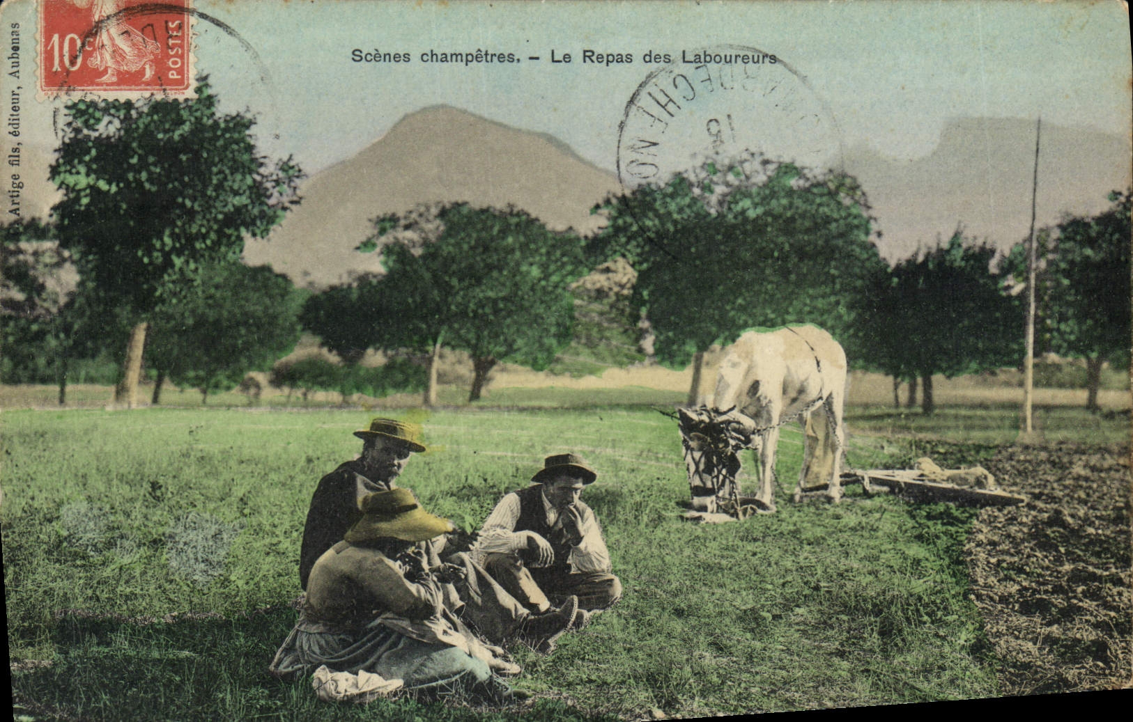Folklore de la POSTAL de la VENDIMIA la comida de los laboreurs