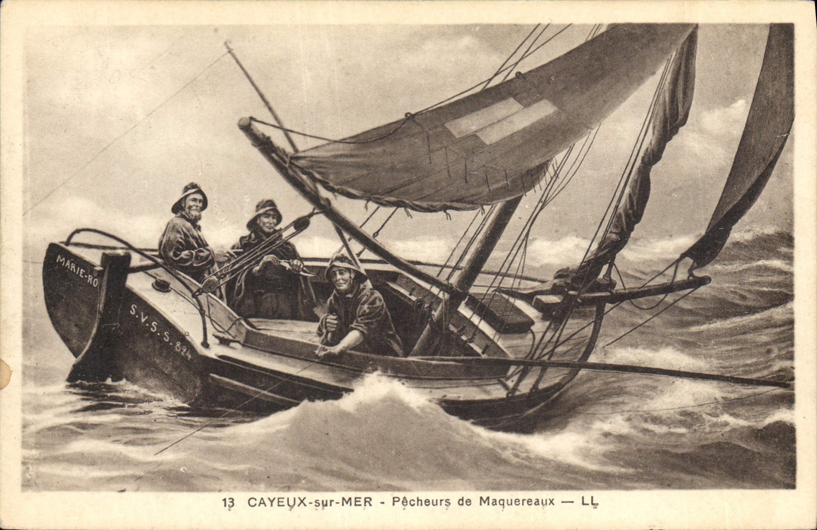 VINTAGE POSTCARD Bateau Fishes Cayeux on Mer Sinners of mackerels
