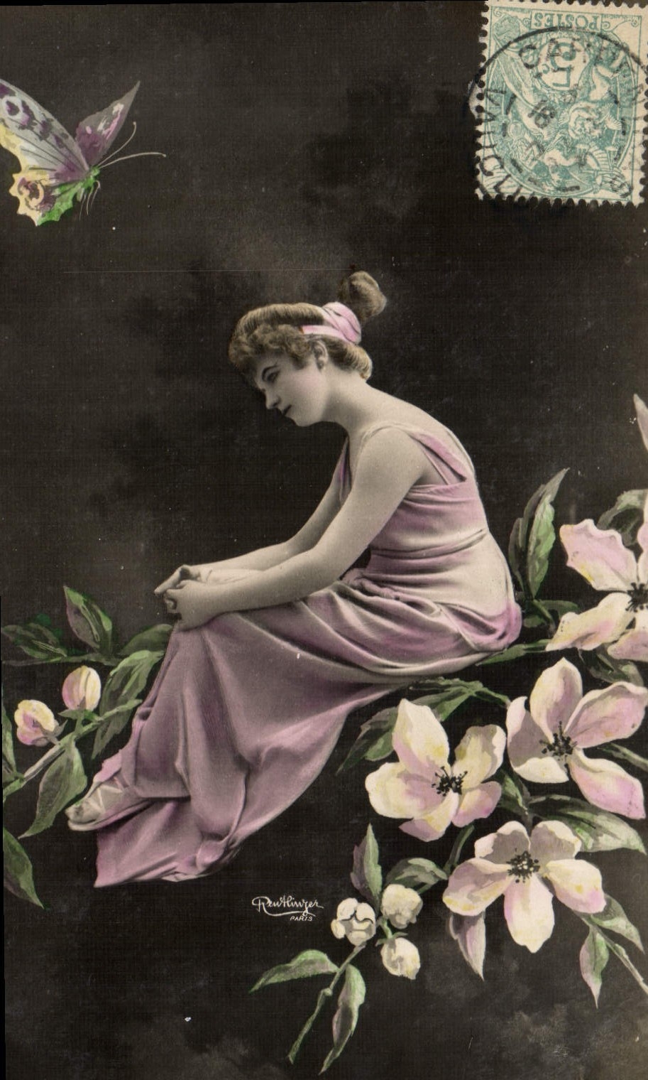 CPA Fantaisie Papillon Femme