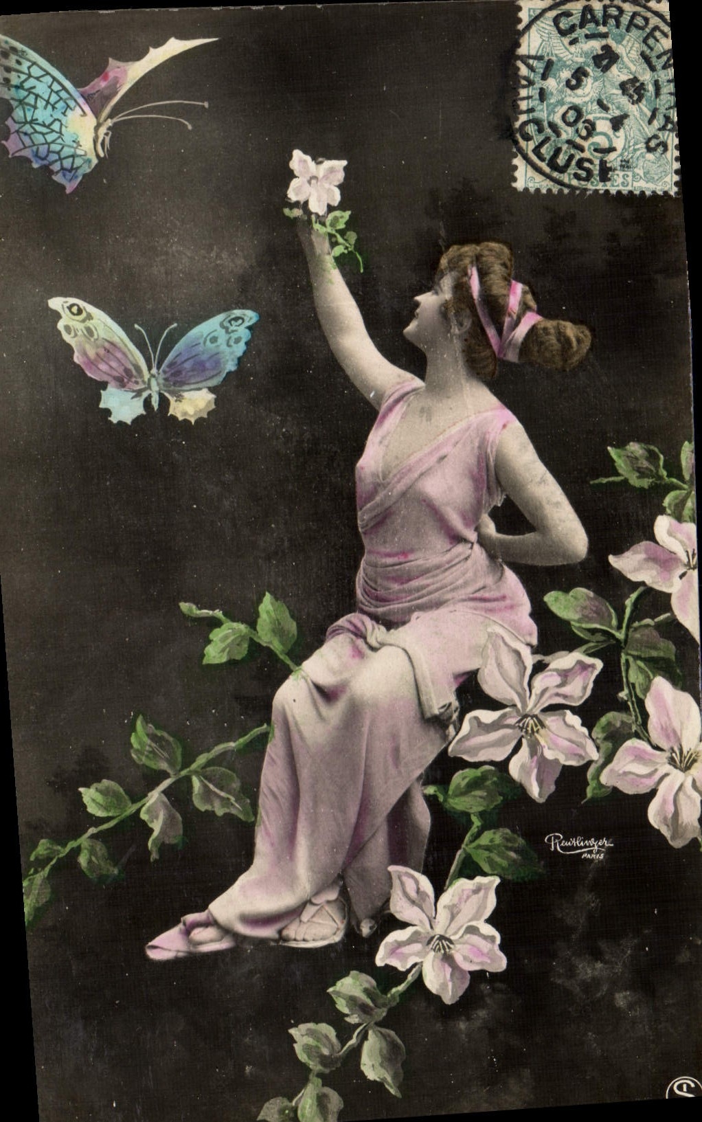 CPA Fantaisie Papillon Femme