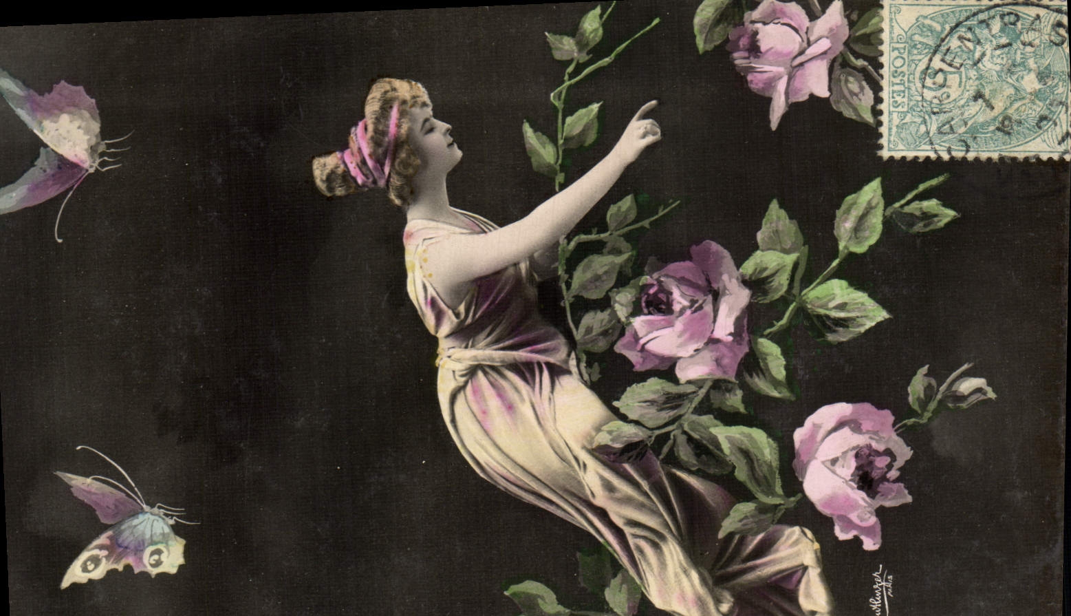 CPA Fantaisie Papillon Femme