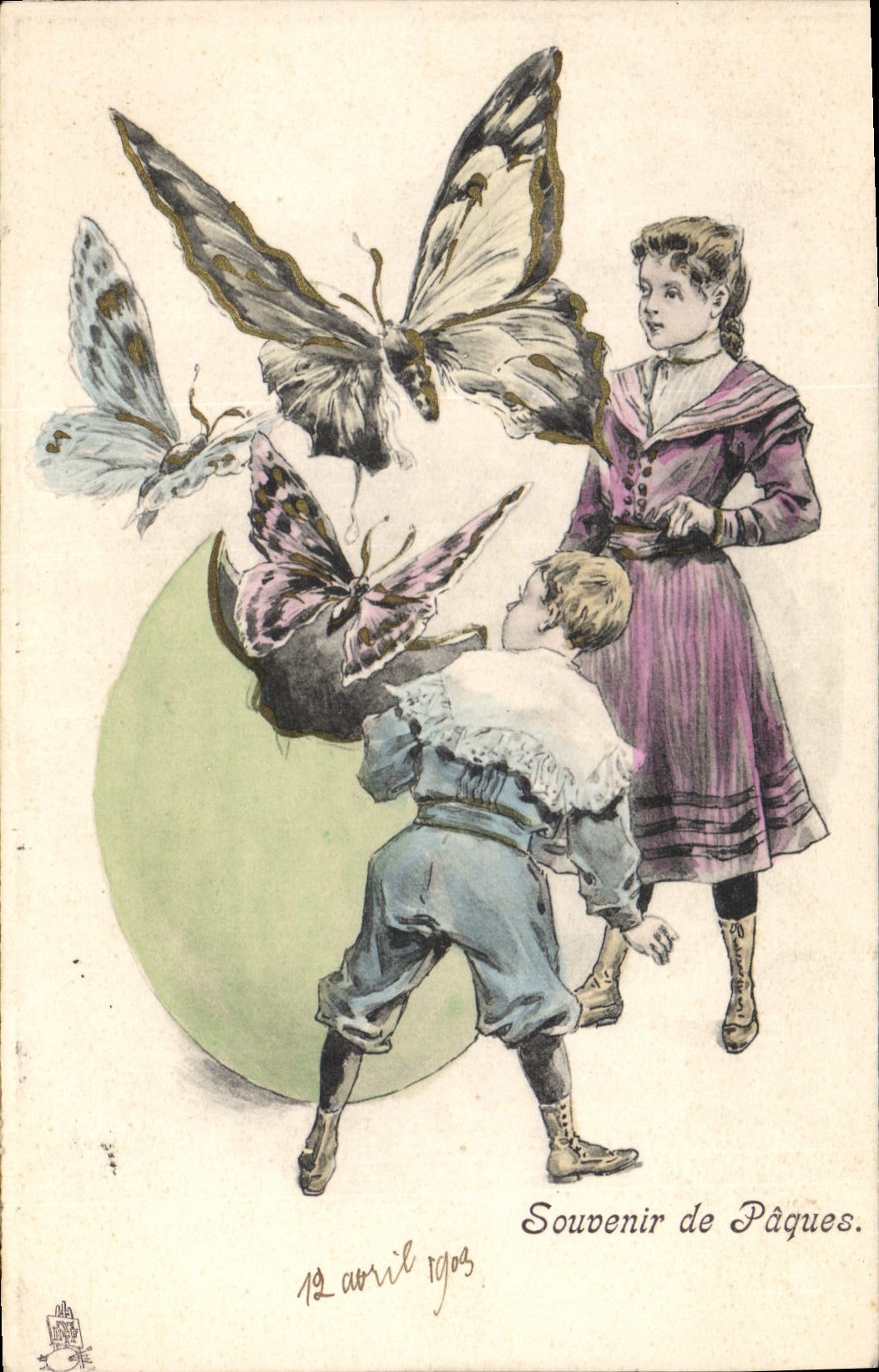 CPA Fantaisie Papillon Enfants Paques