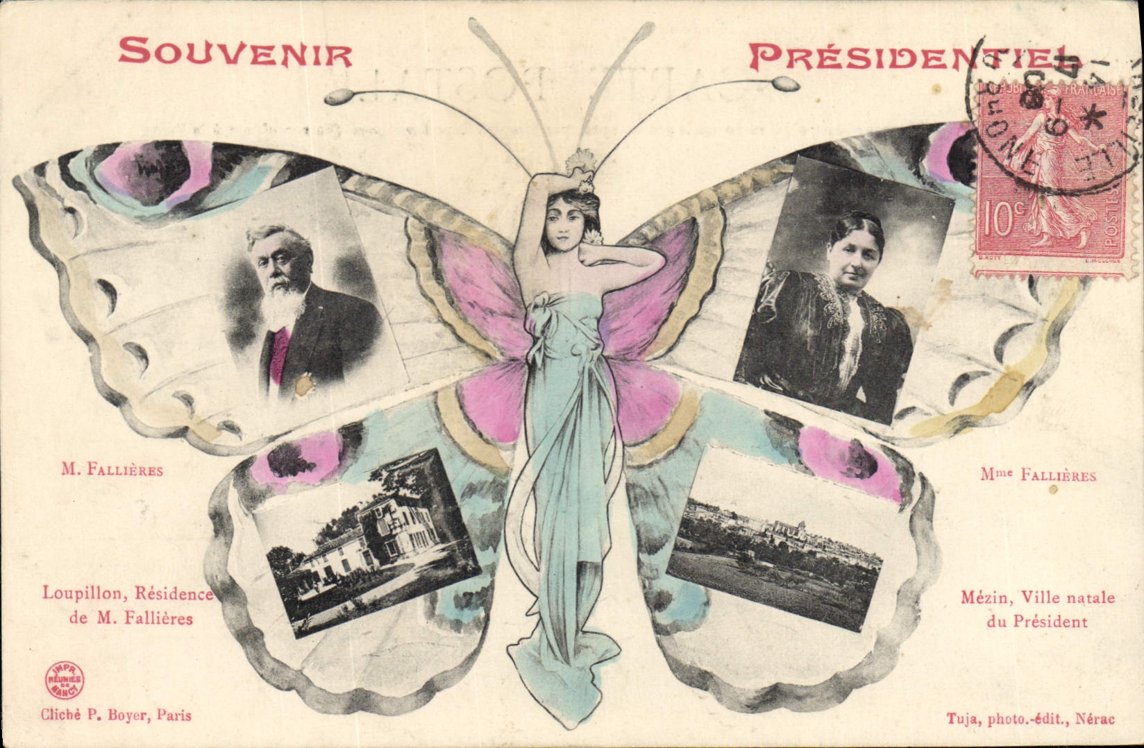 VINTAGE POSTCARD Fantasy Butterfly presidential Souvenir Falliers Mezin