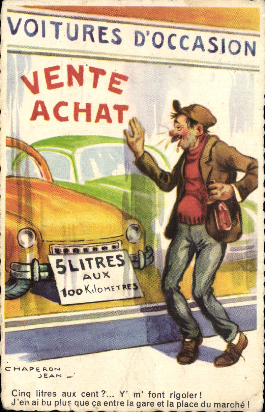 VINTAGE POSTCARD Fantasy Humor Second-hand cars Jean Hood