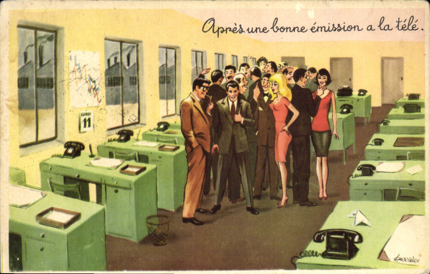 VINTAGE POSTCARD Fantasy Humor After a good emission on TV