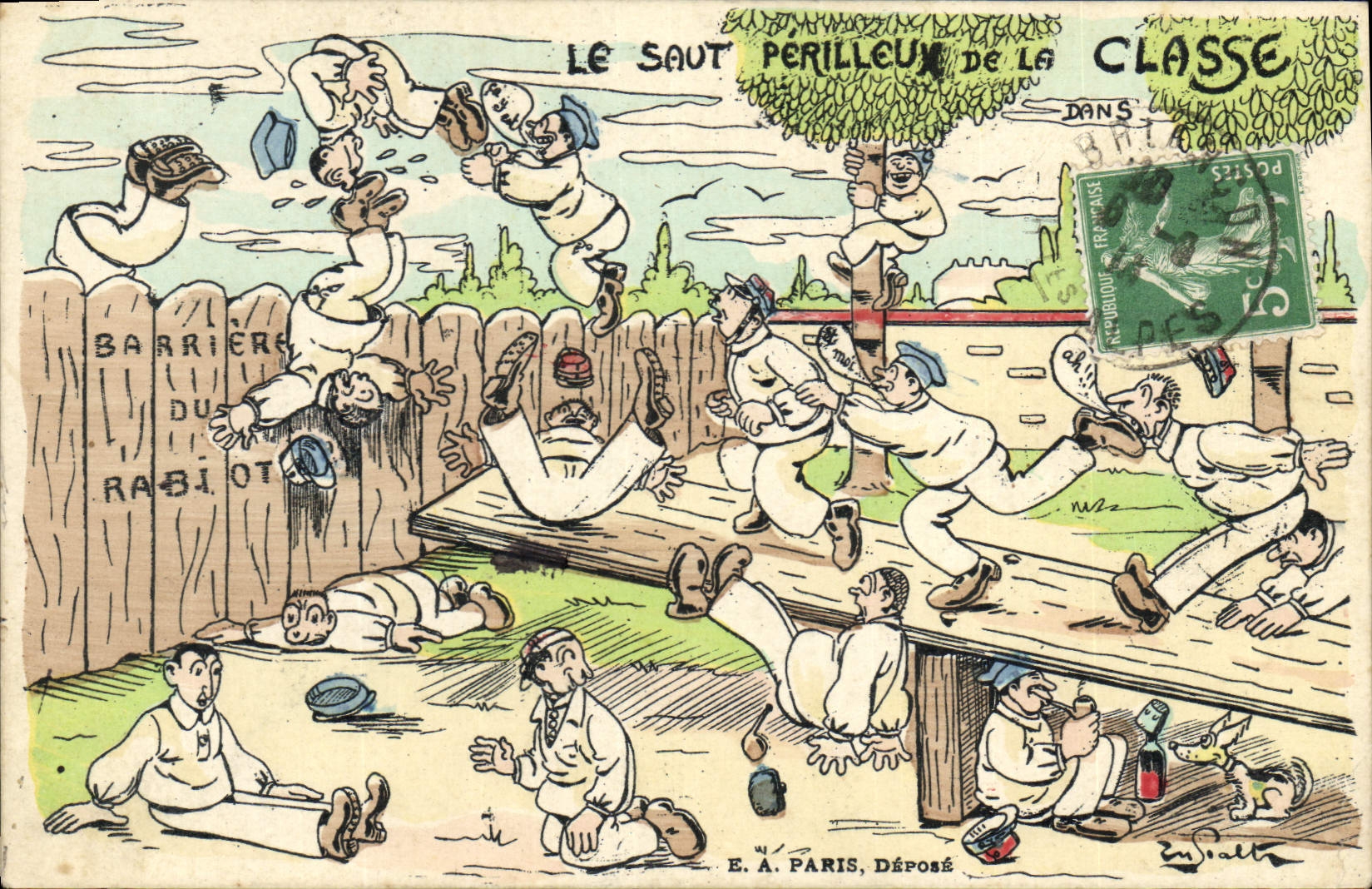 VINTAGE POSTCARD Militaria Fantasy the somersault of the class