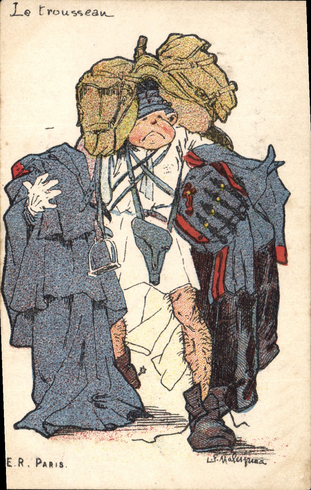 CPA Fantaisie Militaria Le trousseau 