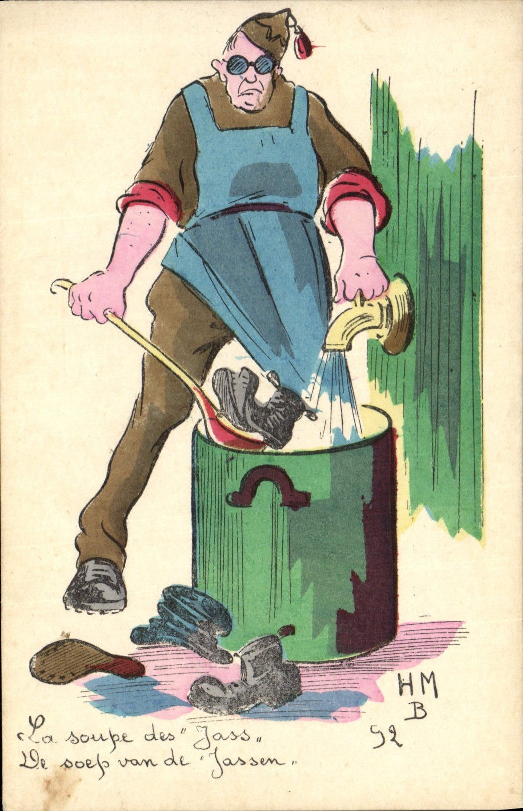 VINTAGE POSTCARD Militaria Fantasy the soup of Jass