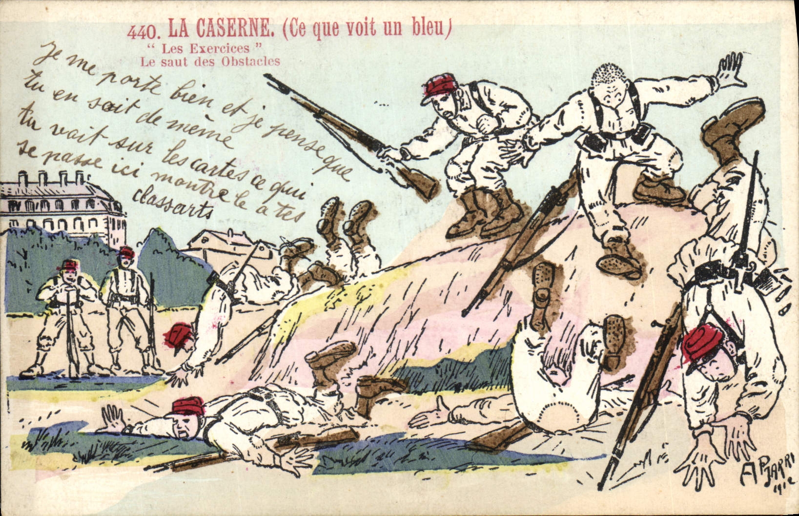 VINTAGE POSTCARD Militaria Fantasy the barracks what a blue sees