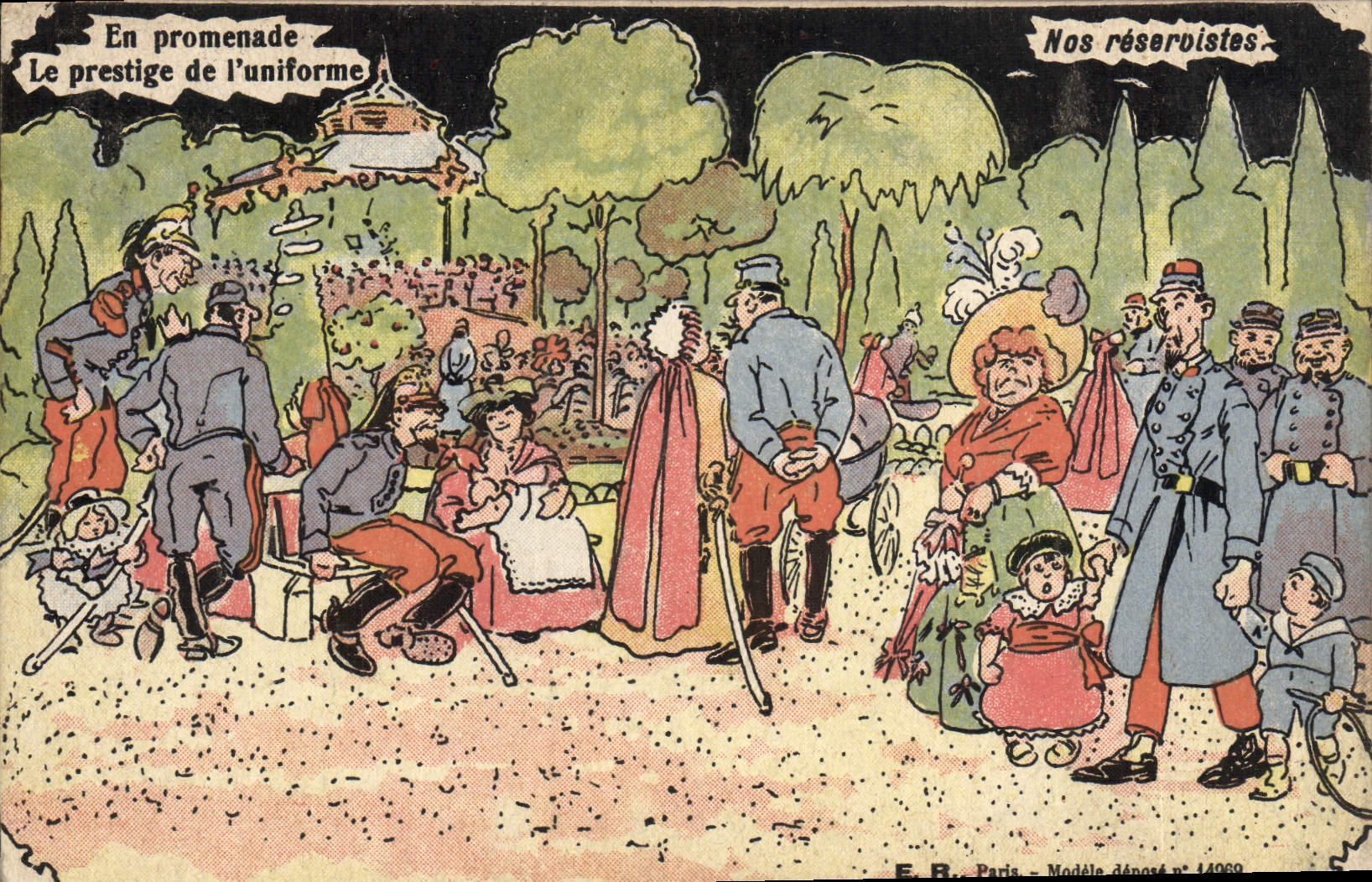 Fantasía de Militaria de la POSTAL de la VENDIMIA nuestros reservistas en el glamor de la caminata de uniformes