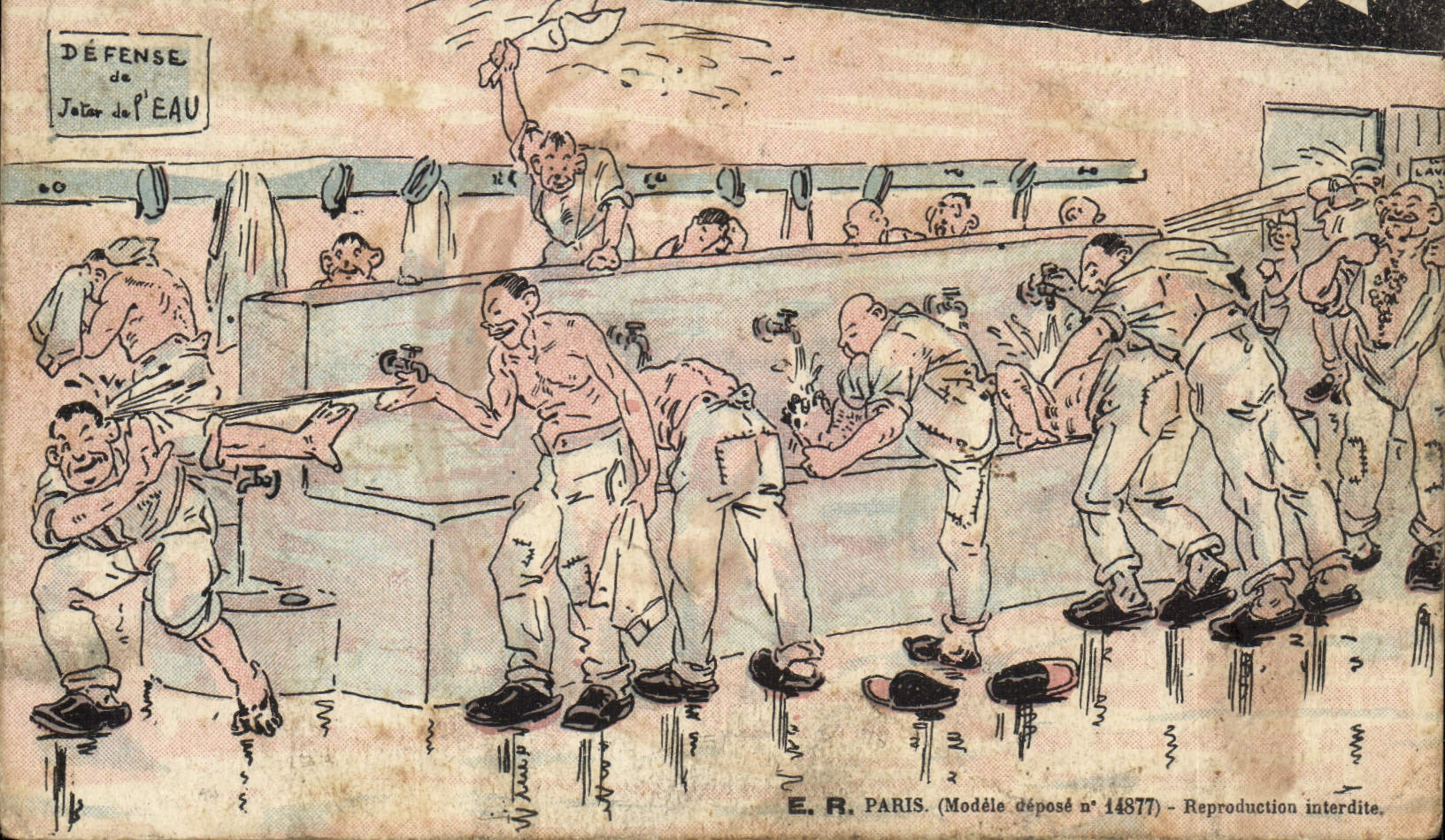 VINTAGE POSTCARD Militaria Fantasy With the wash-hand basin