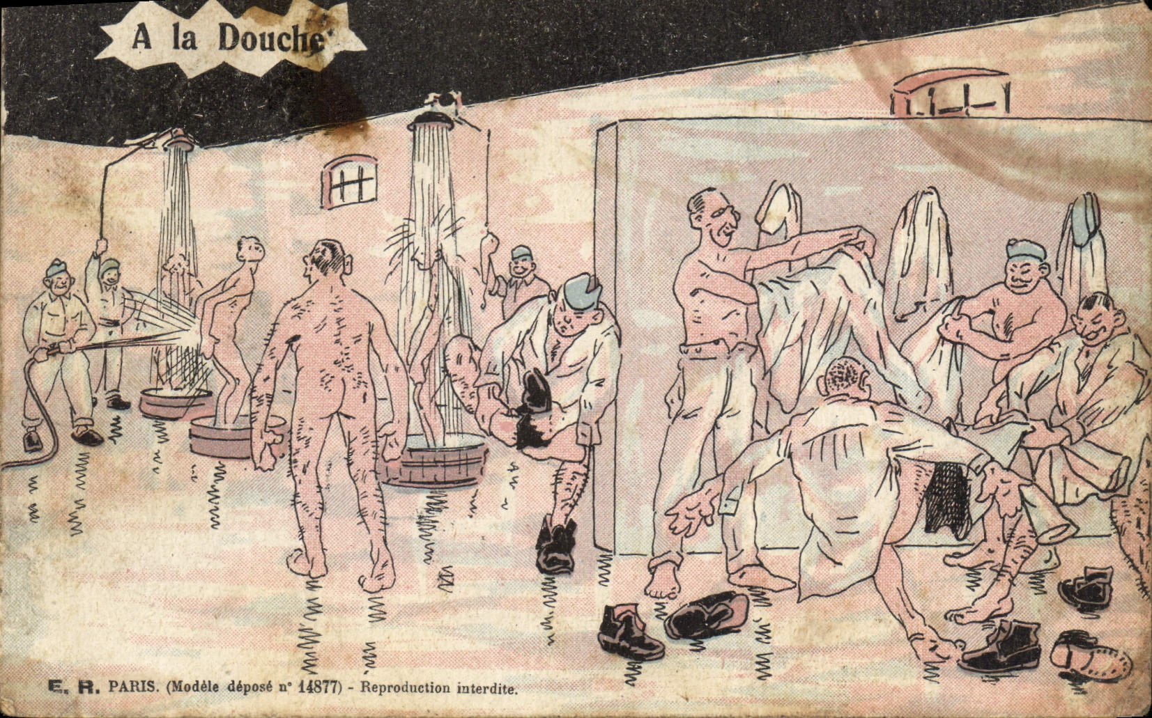 VINTAGE POSTCARD Militaria Fantasy With the shower