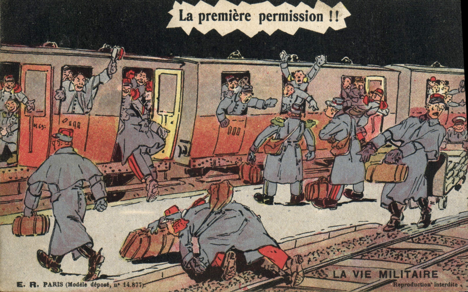 CPA Fantaisie Militaria Train La premiere permission