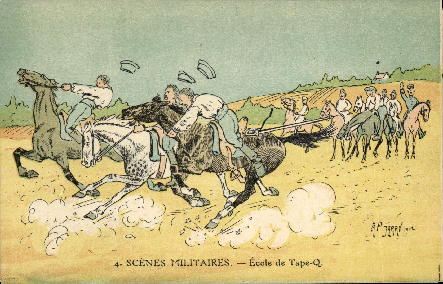 CPA Fantaisie Militaria Ecole de tape Cheval
