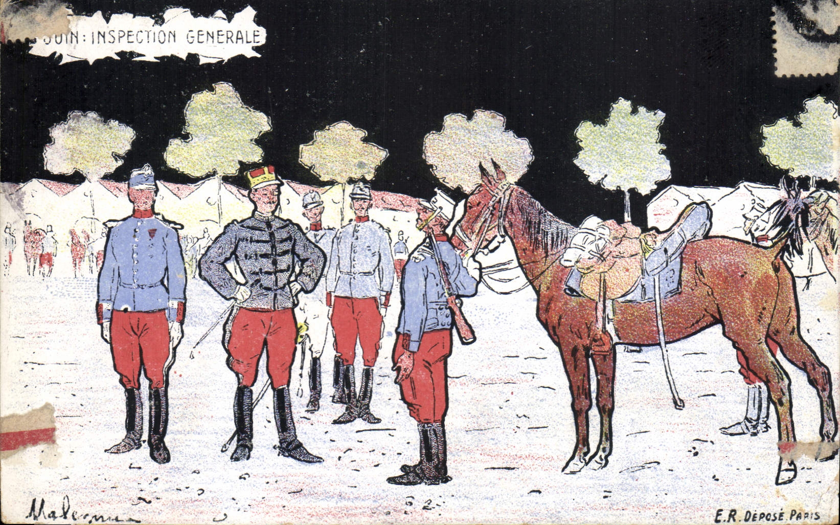 CPA Fantaisie Militaria Cheval Inspection generale