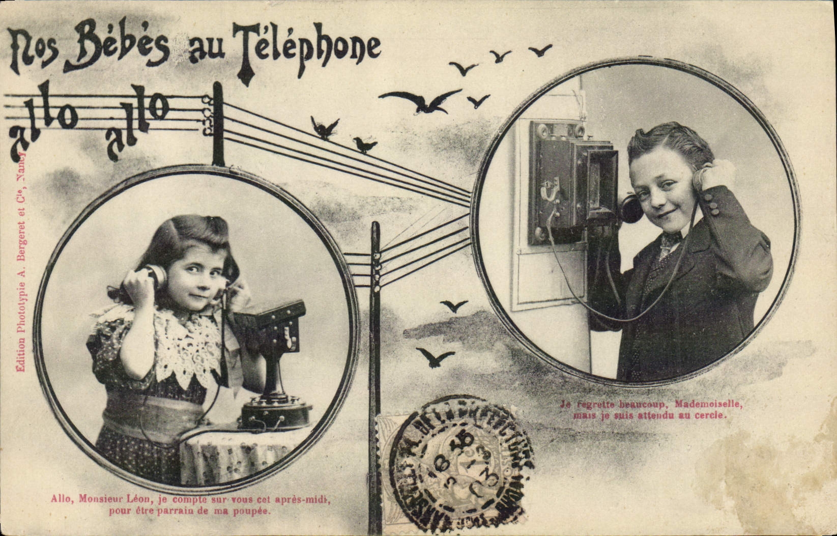 CPA Fantaisie Telephone Nos bebes au telephone