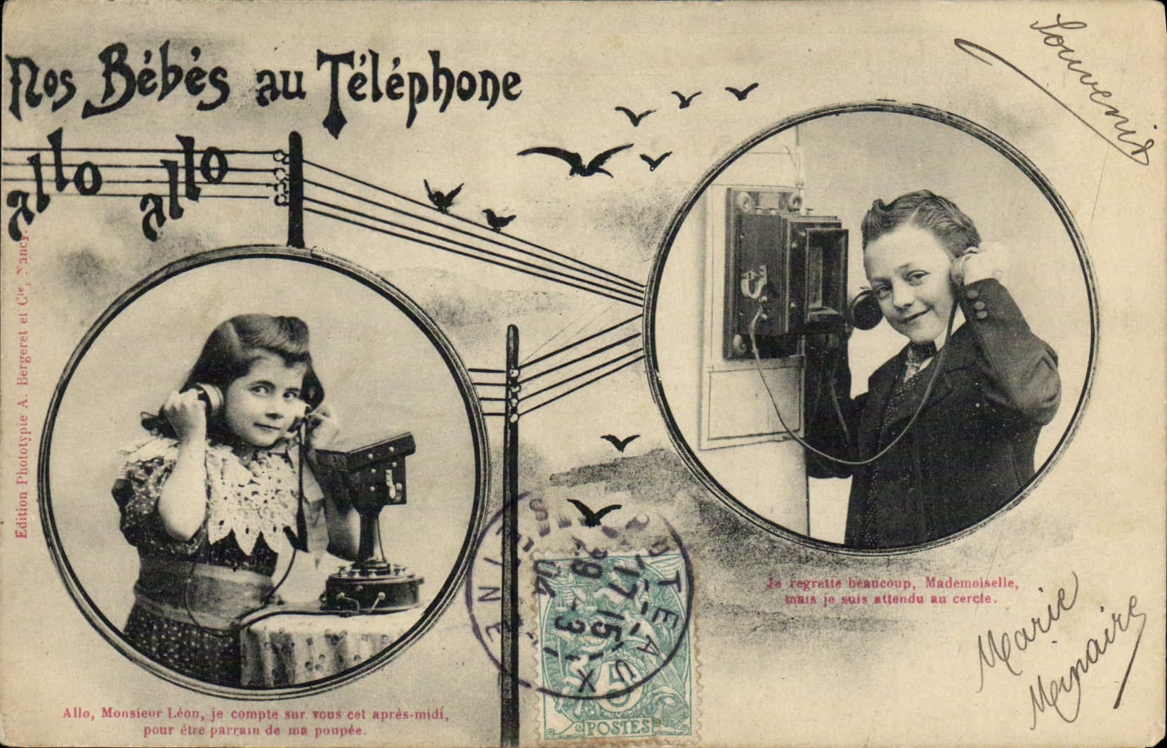 CPA Fantaisie Telephone Nos bebes au telephone