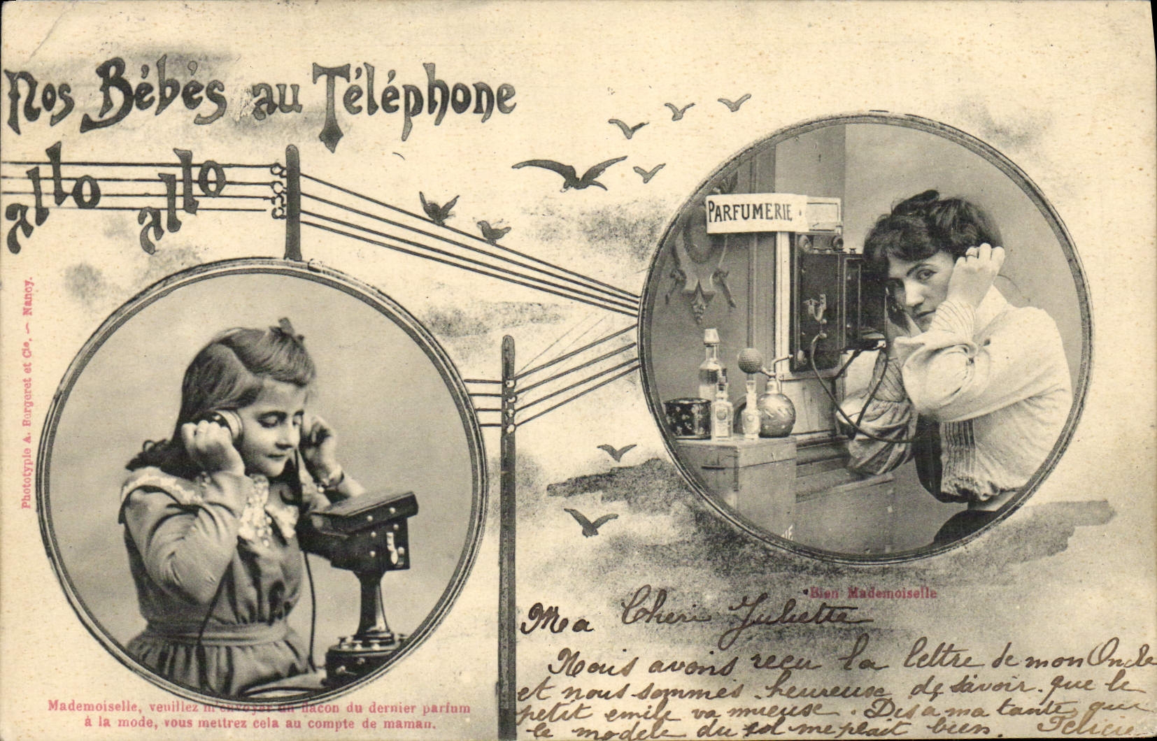 CPA Fantaisie Telephone Nos bebes au telephone