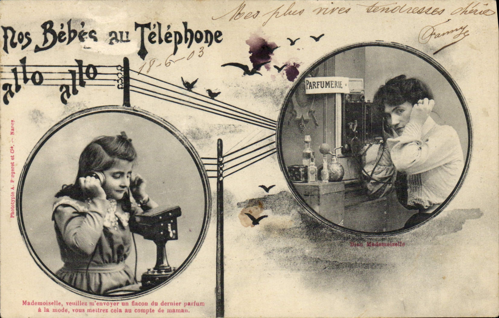 CPA Fantaisie Telephone Nos bebes au telephone