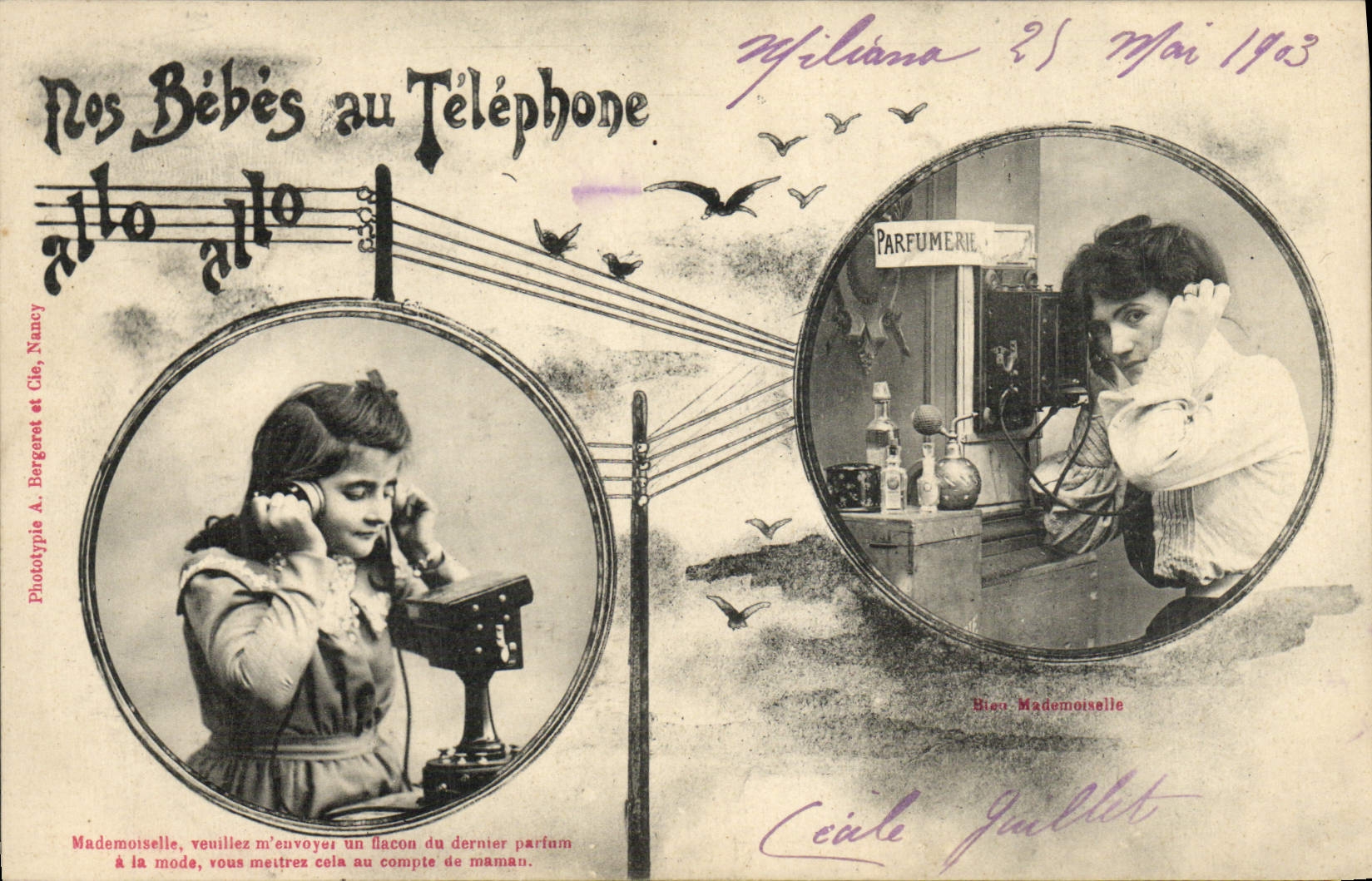 CPA Fantaisie Telephone Nos bebes au telephone 