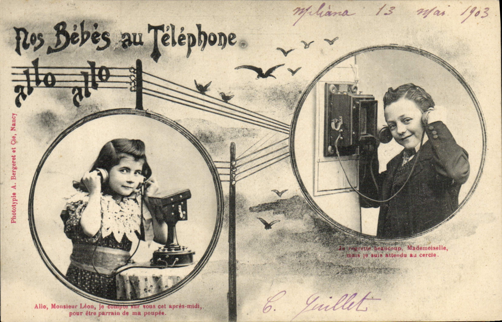 CPA Fantaisie Telephone Nos bebes au telephone 