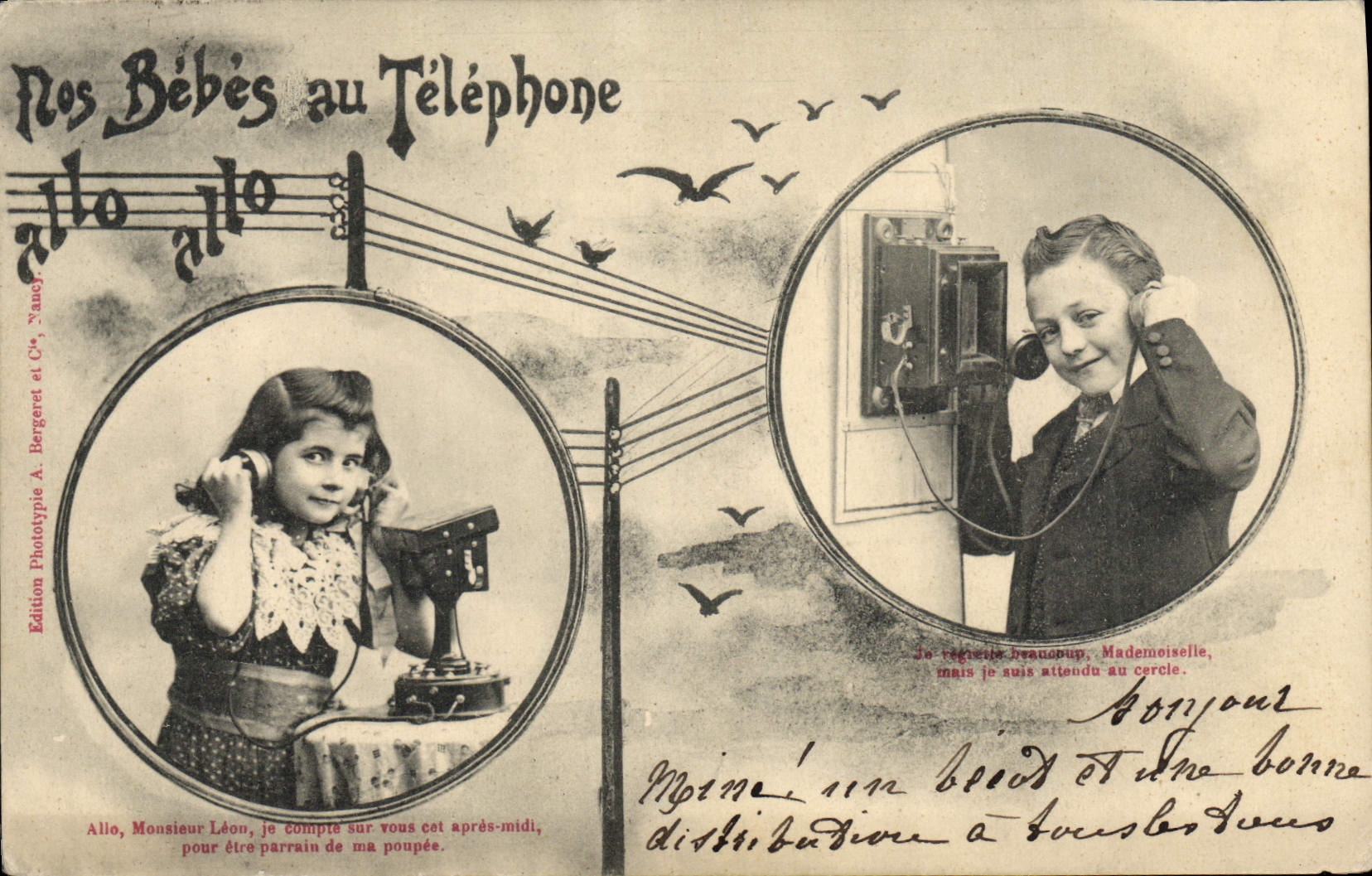 CPA Fantaisie Telephone Nos bebes au telephone 