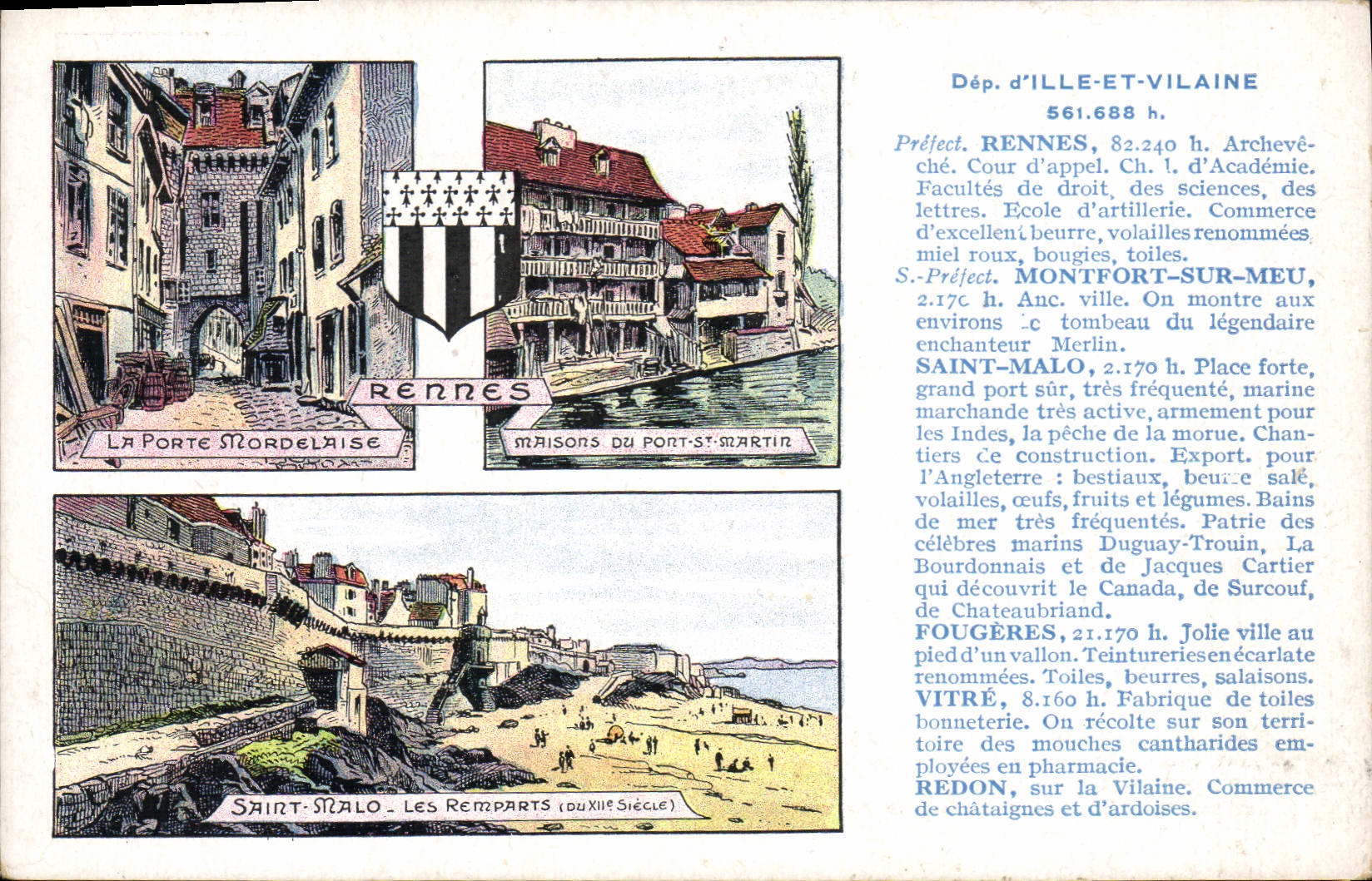 VINTAGE POSTCARD Ille and Vilaine Rennes