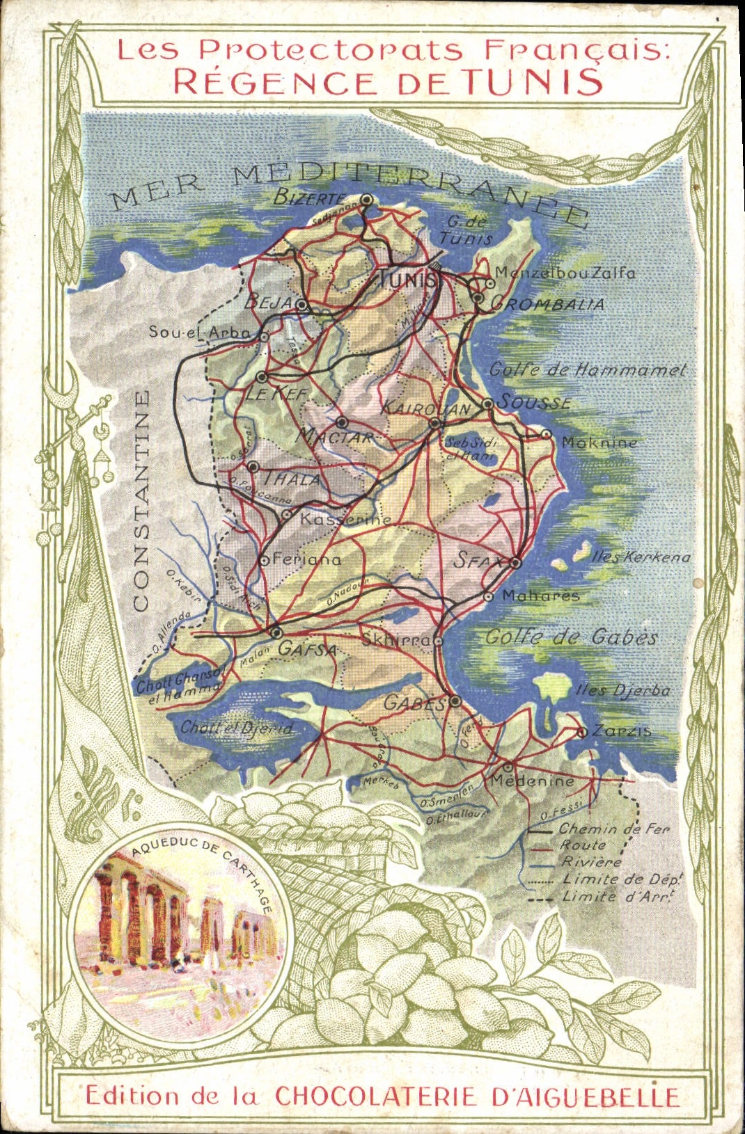 Fábrica francesa del chocolate de los protectorados de la POSTAL de la VENDIMIA de Aiguebelle Túnez Túnez