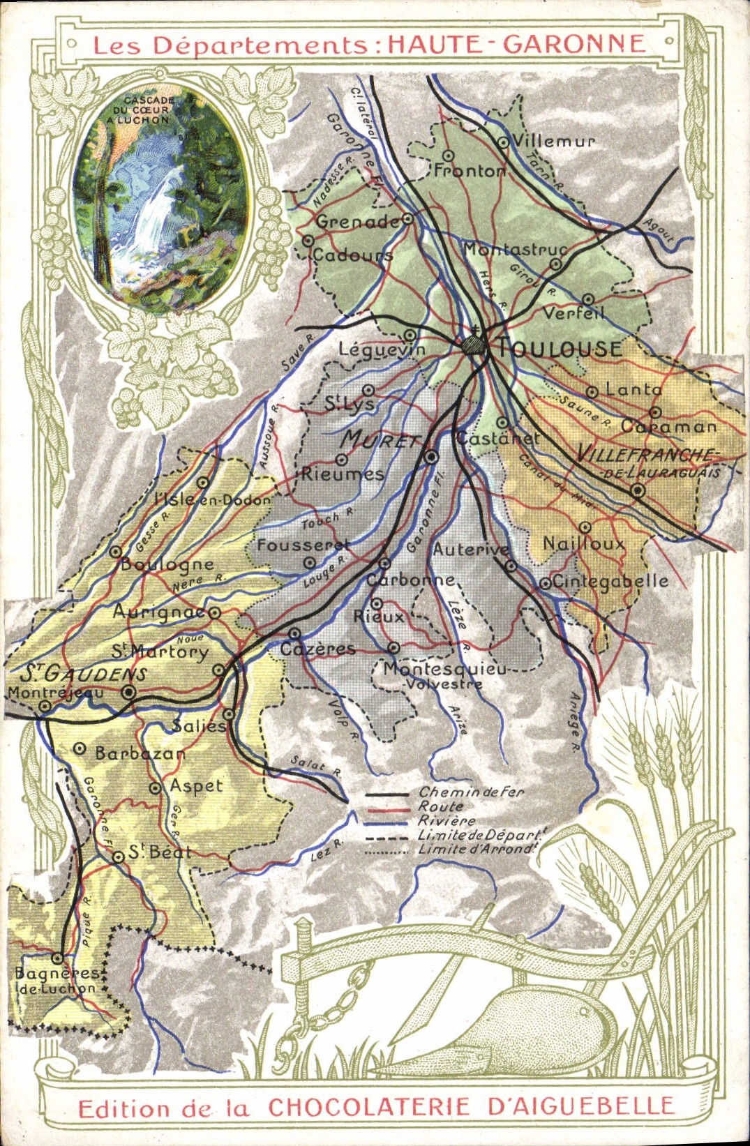 VINTAGE POSTCARD Geographical map Chocolate factory of Aiguebelle Haute-Garonne